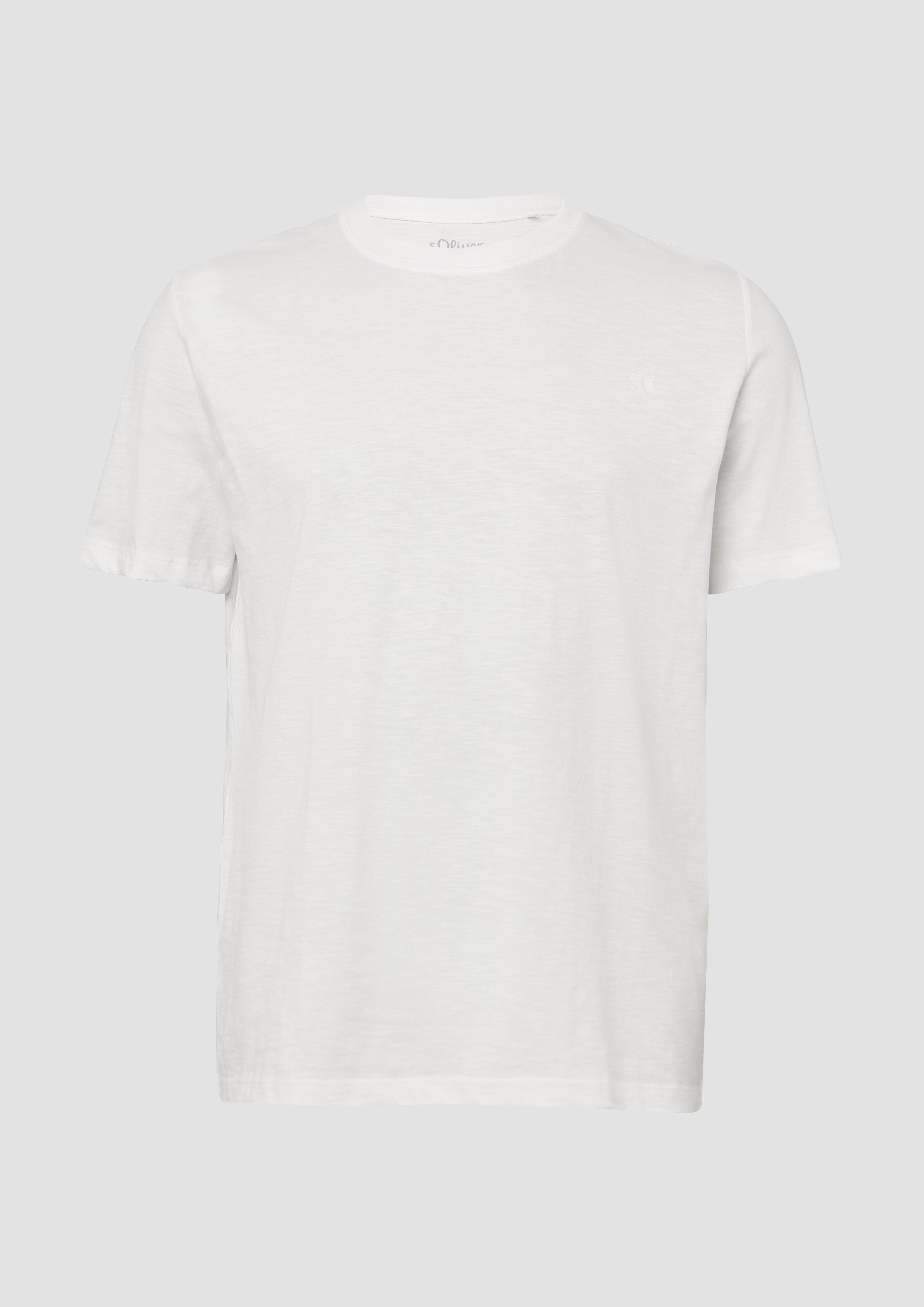 s.Oliver - T-Shirt mit Flammgarnstruktur und Logo-Print, Herren, weiß