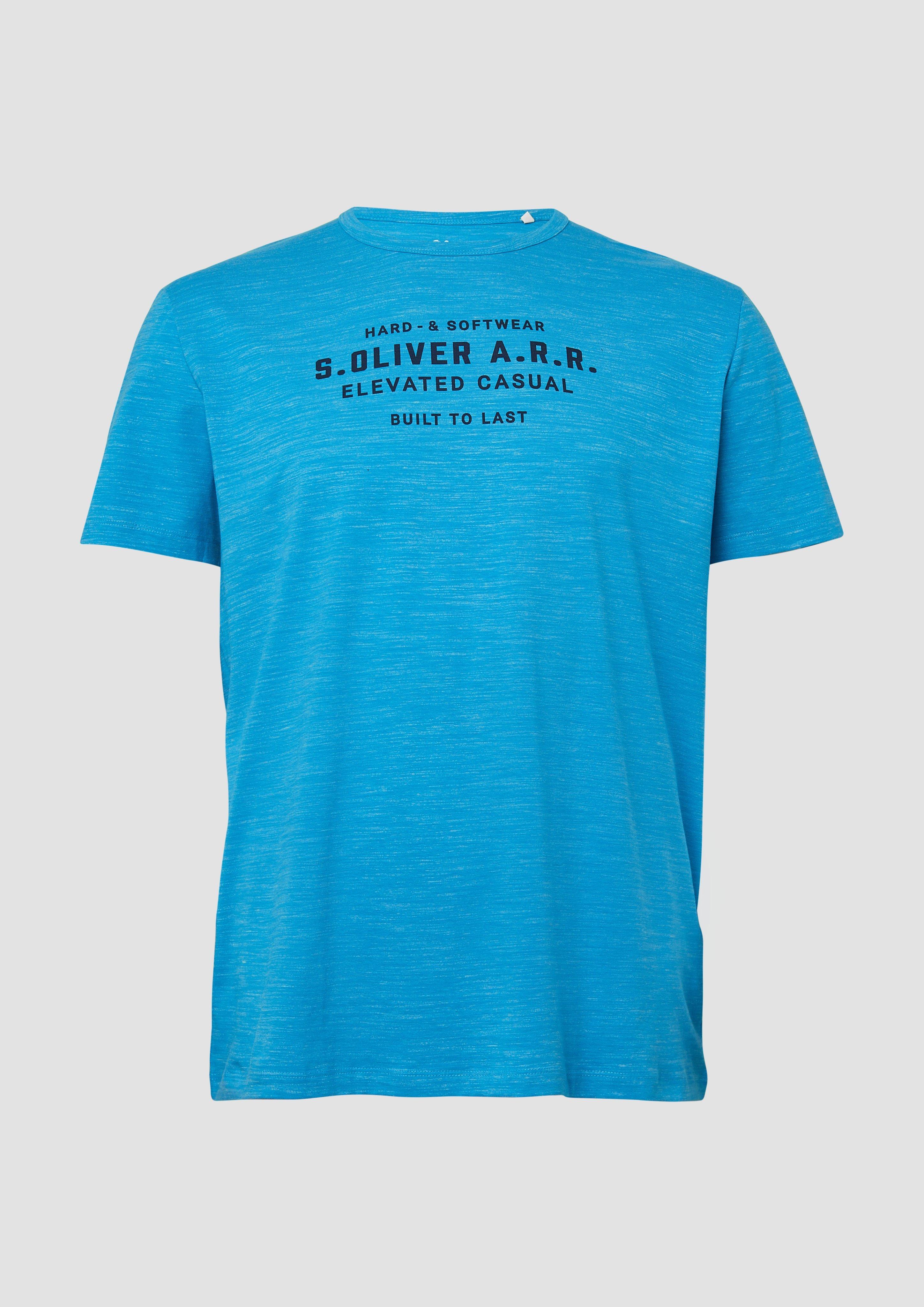 s.Oliver - Meliertes T-Shirt mit Logo-Schriftzug, Herren, türkis