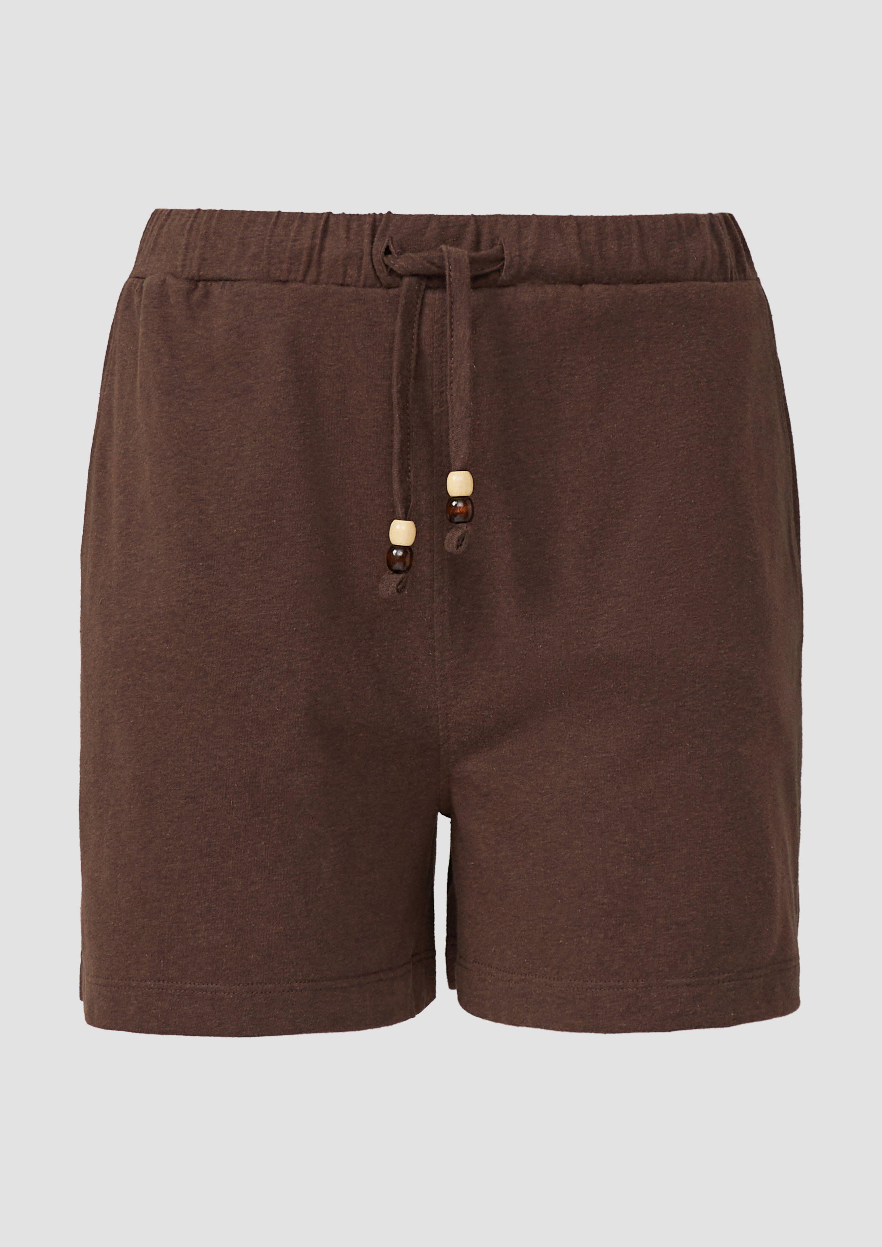 s.Oliver - Jersey-Shorts mit Elastikbund und Schmuckperlen, Damen, braun