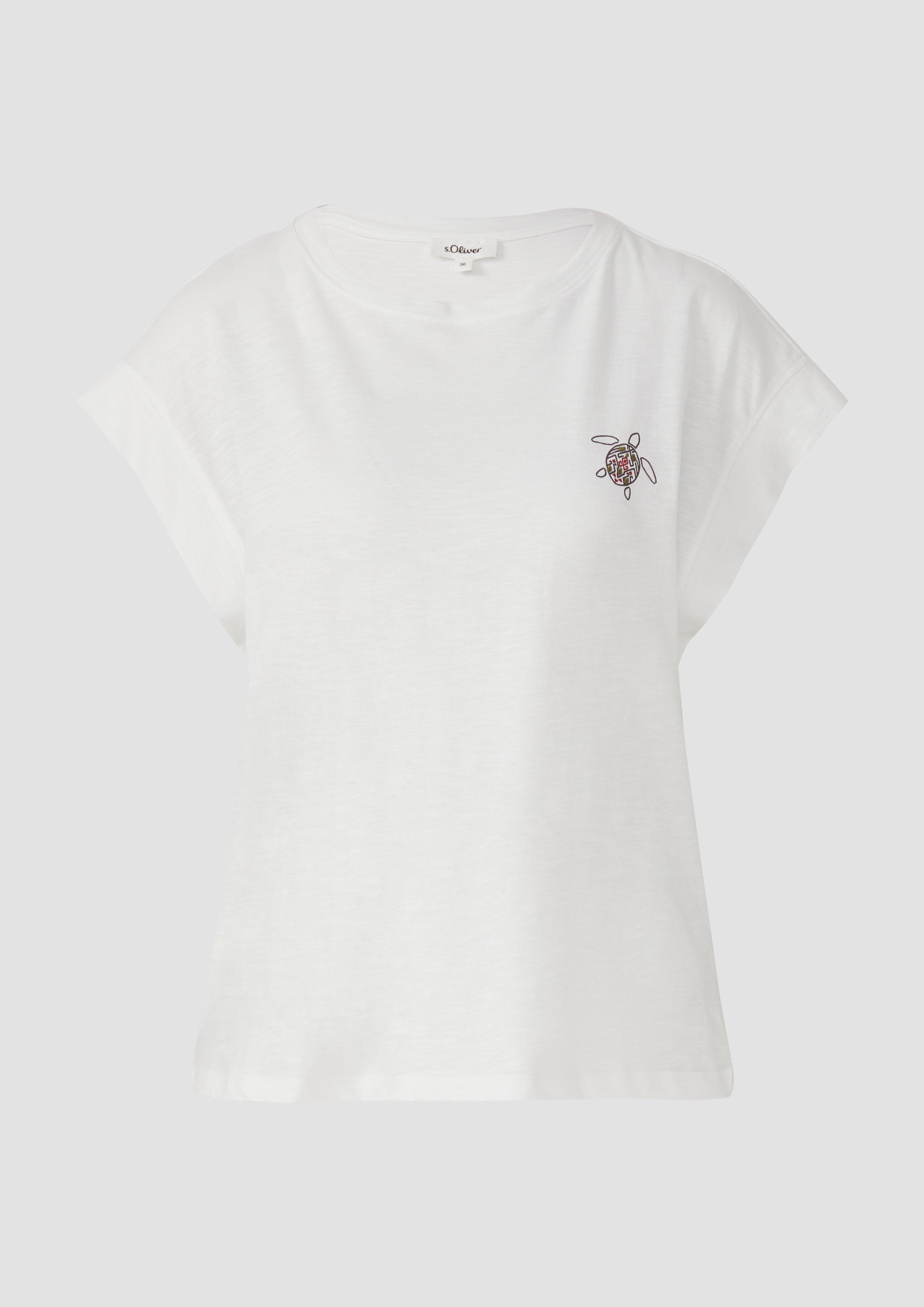s.Oliver - T-Shirt im Relaxed Fit mit kleinem Artwork, Damen, weiß