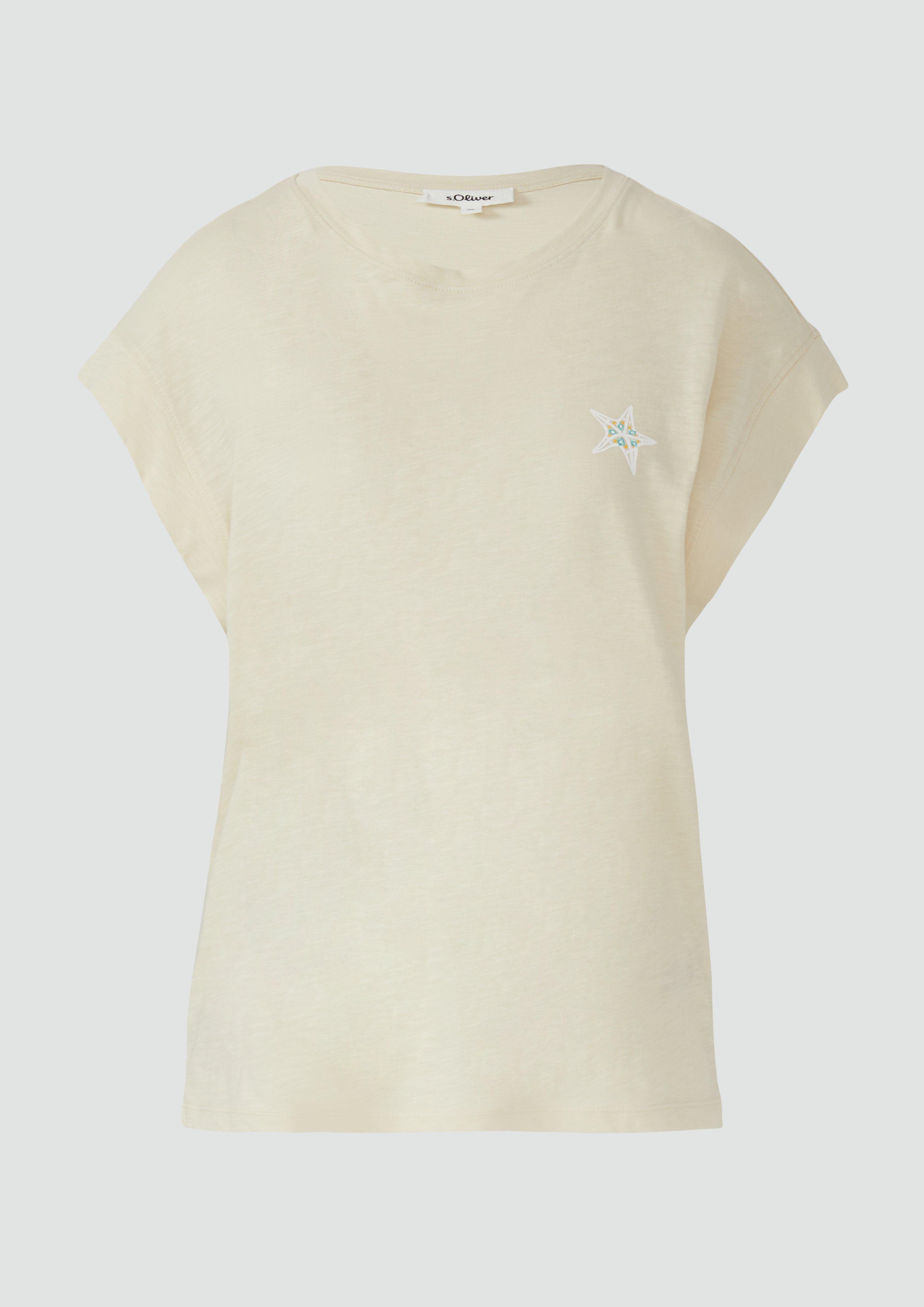 s.Oliver - T-Shirt im Relaxed Fit mit kleinem Artwork, Damen, creme