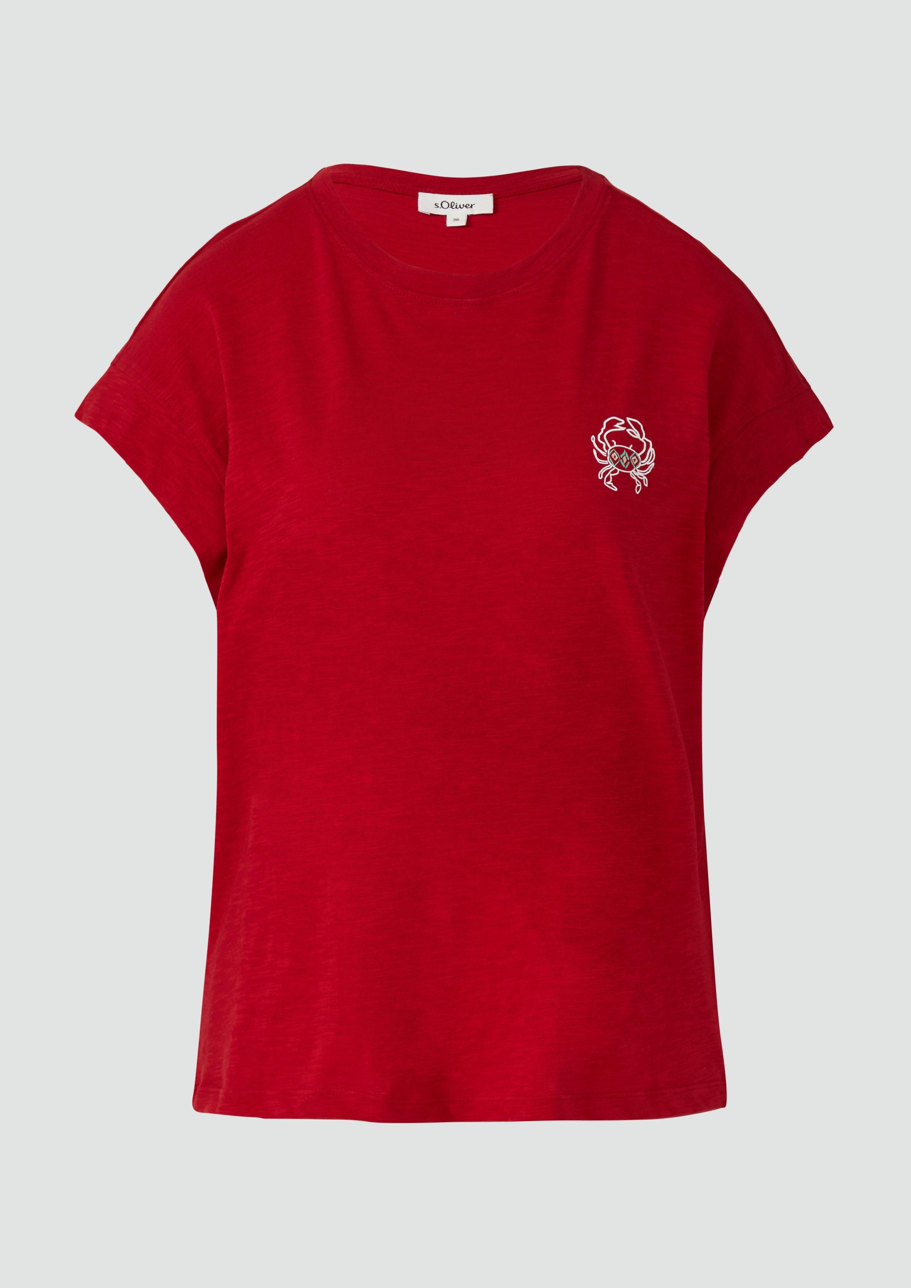 s.Oliver - T-Shirt im Relaxed Fit mit kleinem Artwork, Damen, rot