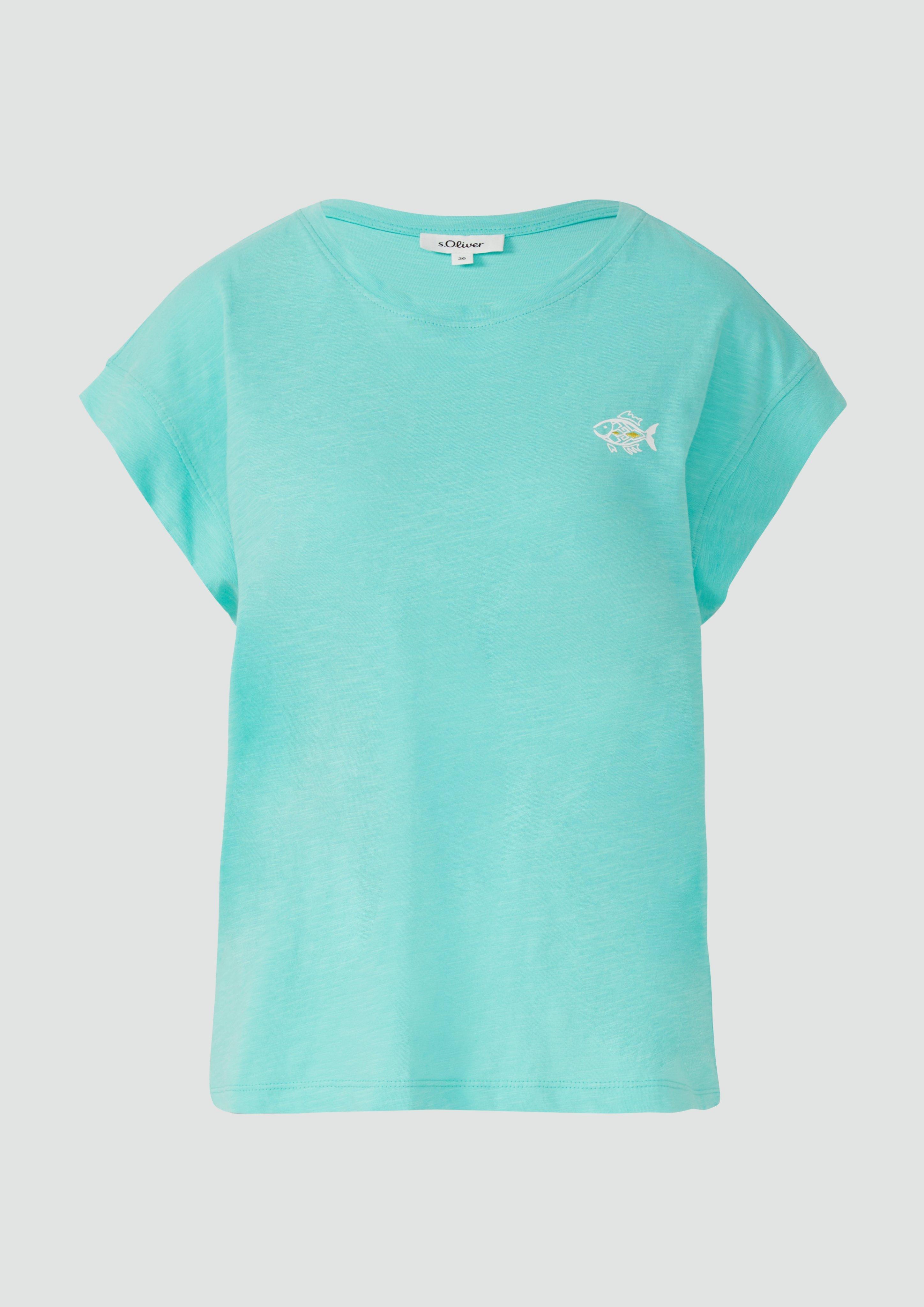 s.Oliver - T-Shirt im Relaxed Fit mit kleinem Artwork, Damen, türkis