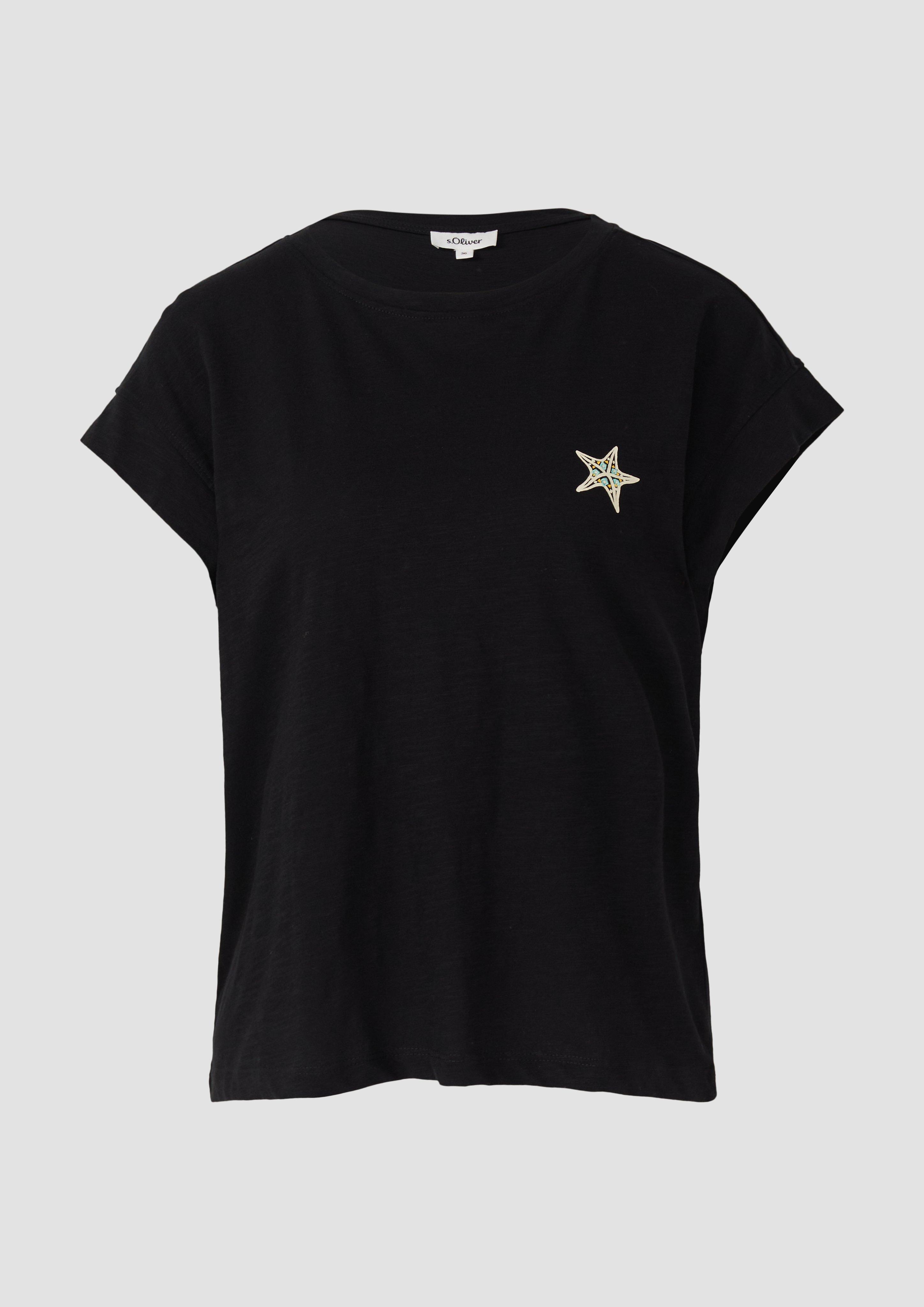 s.Oliver - T-Shirt im Relaxed Fit mit kleinem Artwork, Damen, schwarz