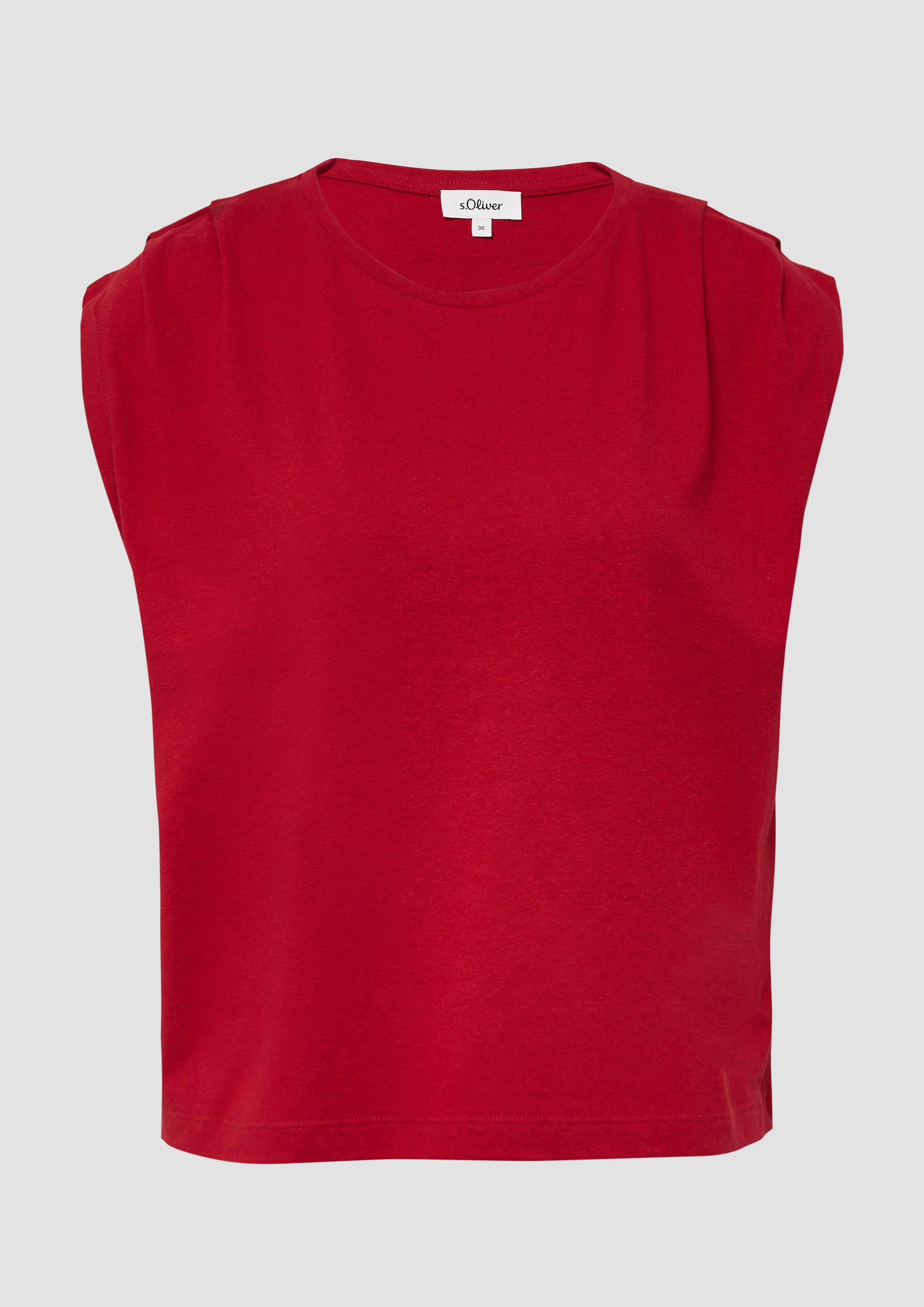s.Oliver - Verkürztes T-Shirt mit Faltendetails, Damen, rot