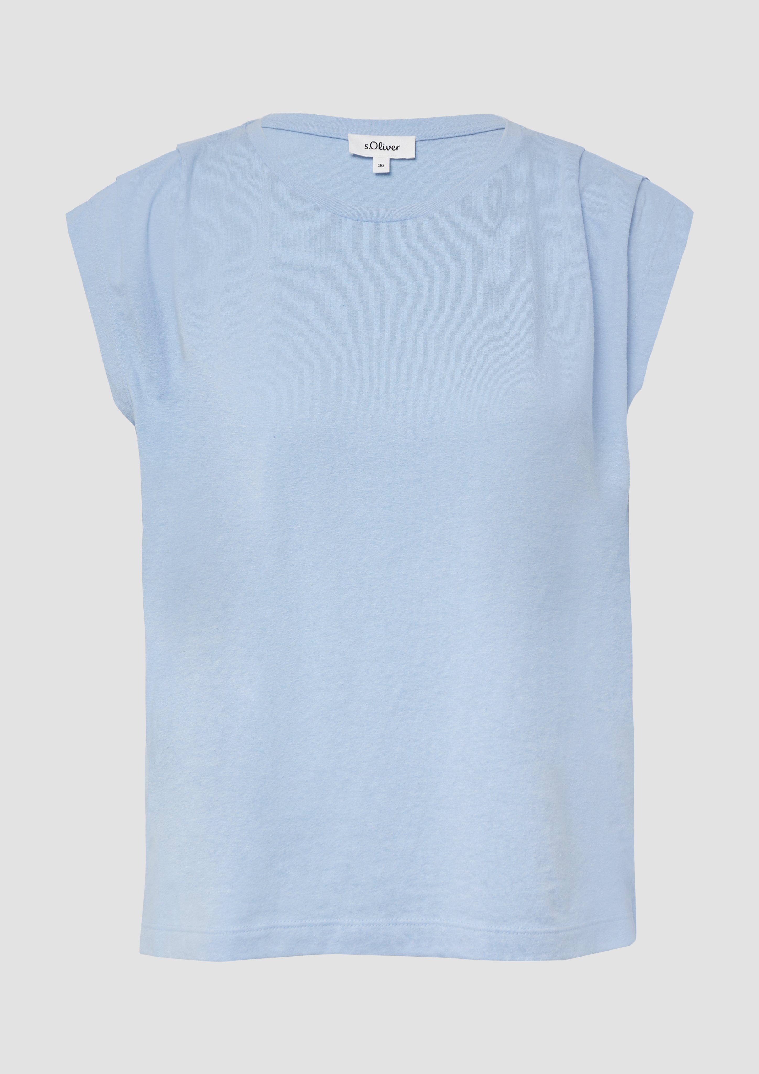 s.Oliver - Verkürztes T-Shirt mit Faltendetails, Damen, blau
