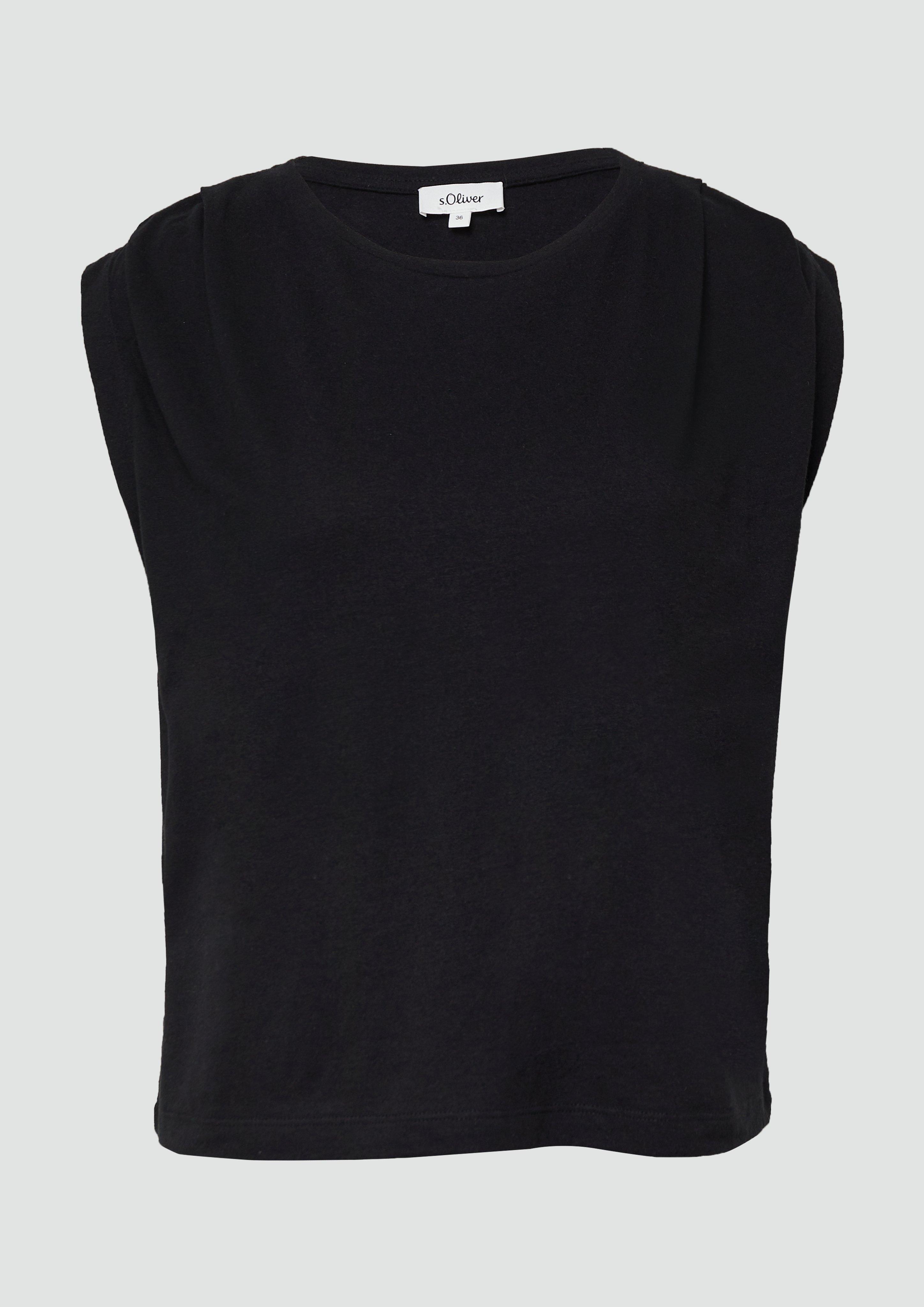 s.Oliver - Verkürztes T-Shirt mit Faltendetails, Damen, schwarz