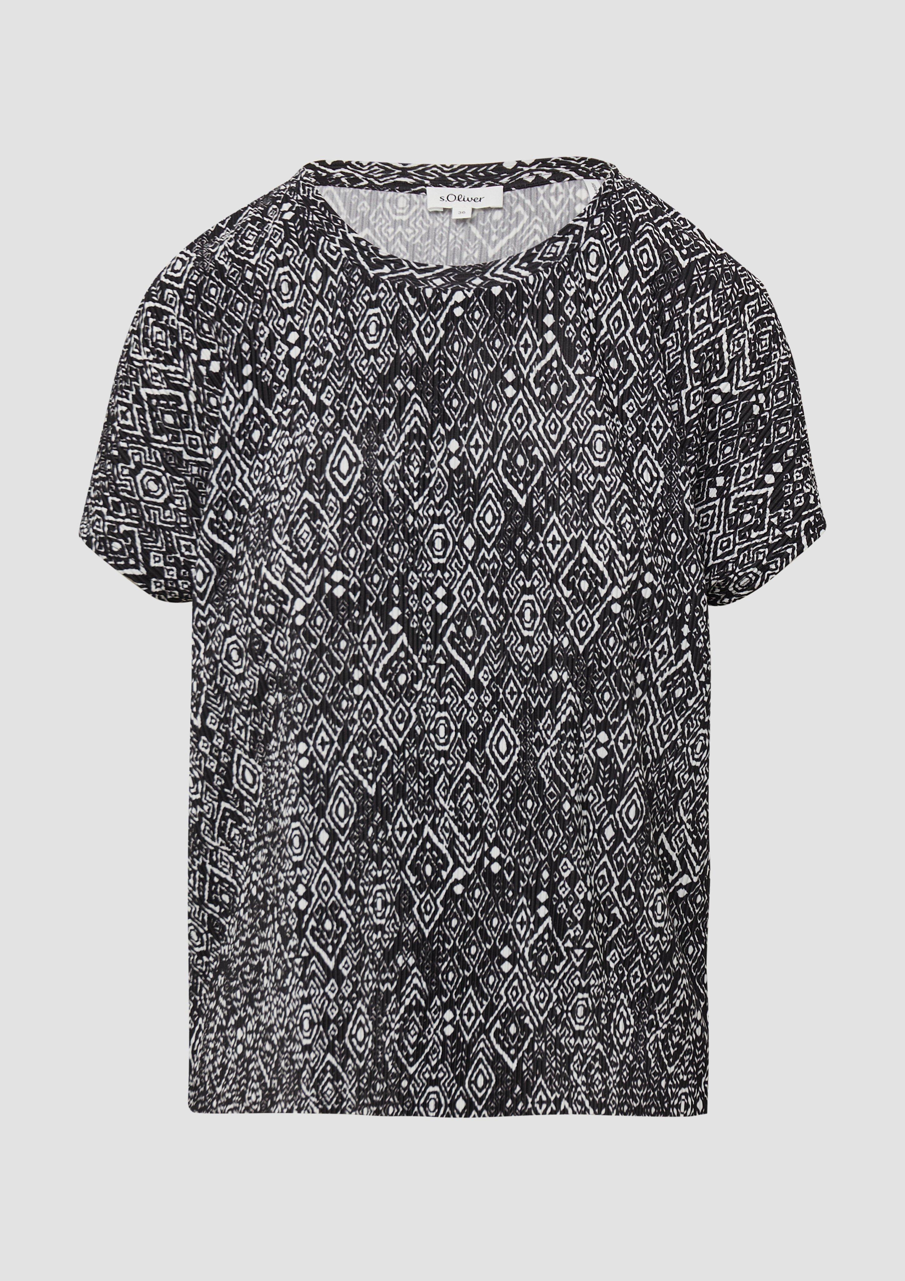 s.Oliver - Plissiertes T-Shirt im Relaxed Fit, Damen, schwarz