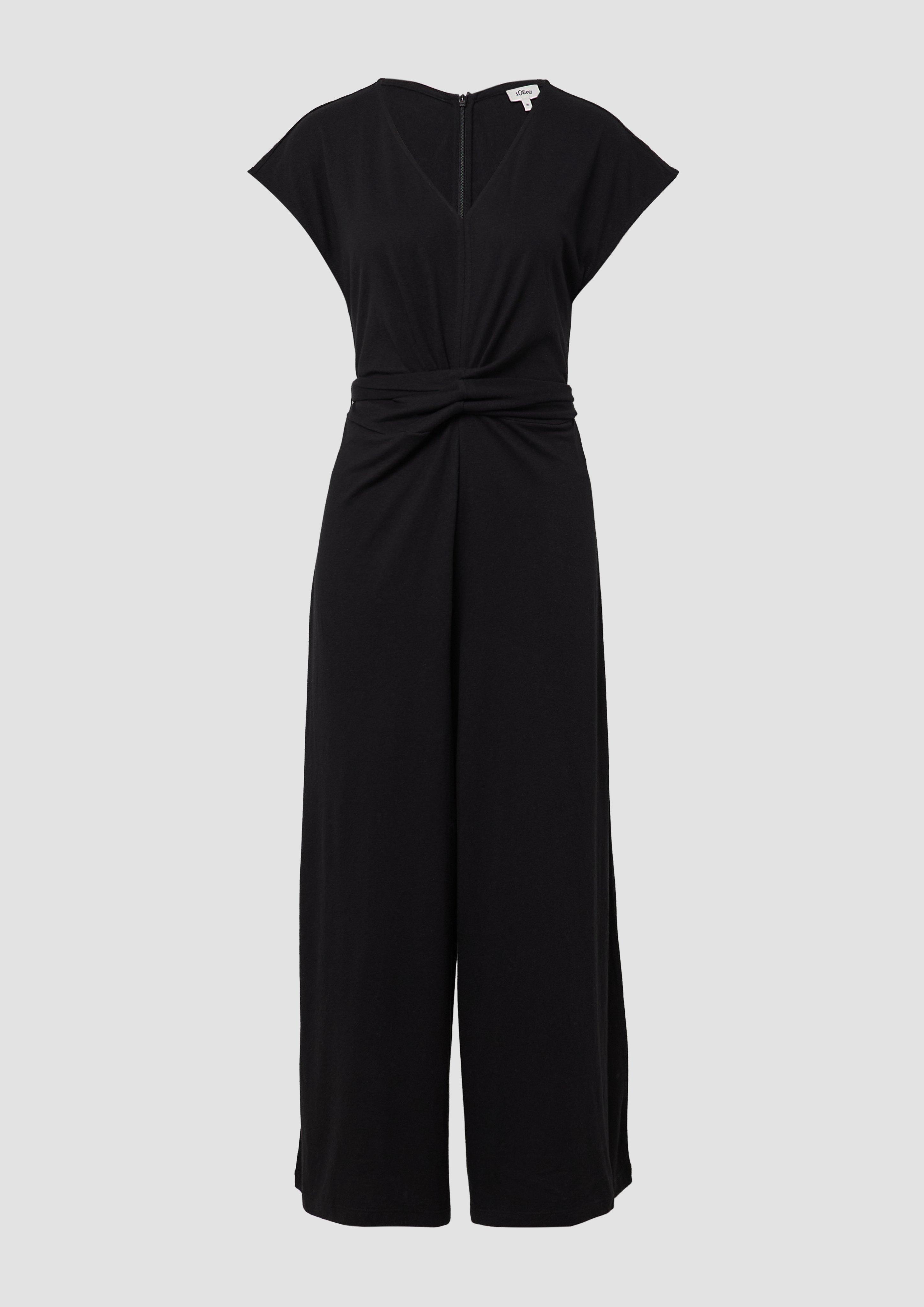 s.Oliver - Jersey-Jumpsuit mit Wide Leg und Bindegürtel, Damen, schwarz