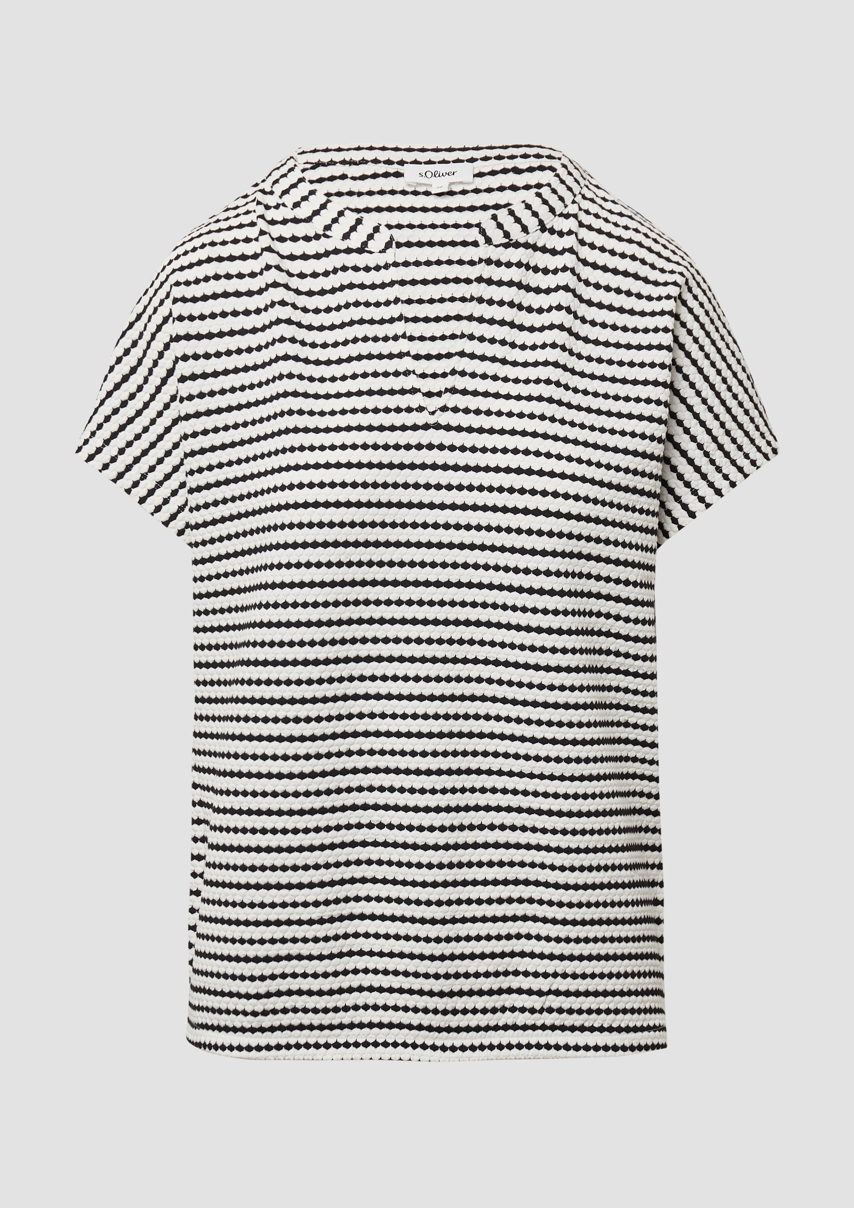 s.Oliver - Strukturiertes T-Shirt im O-Shape, Damen, schwarz|creme