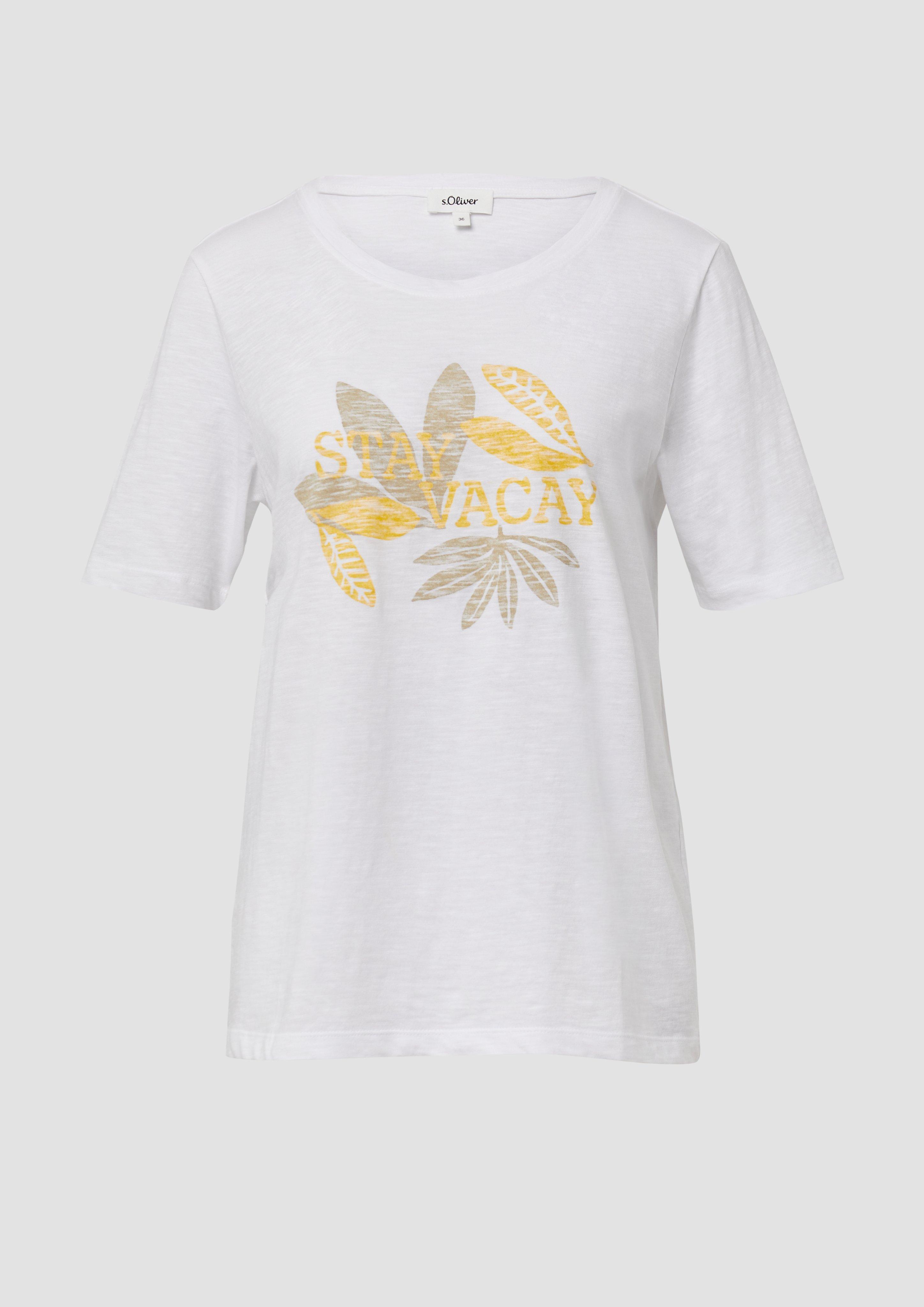 s.Oliver - Print-T-Shirt mit Flammgarnstruktur im Relaxed Fit, Damen, weiß
