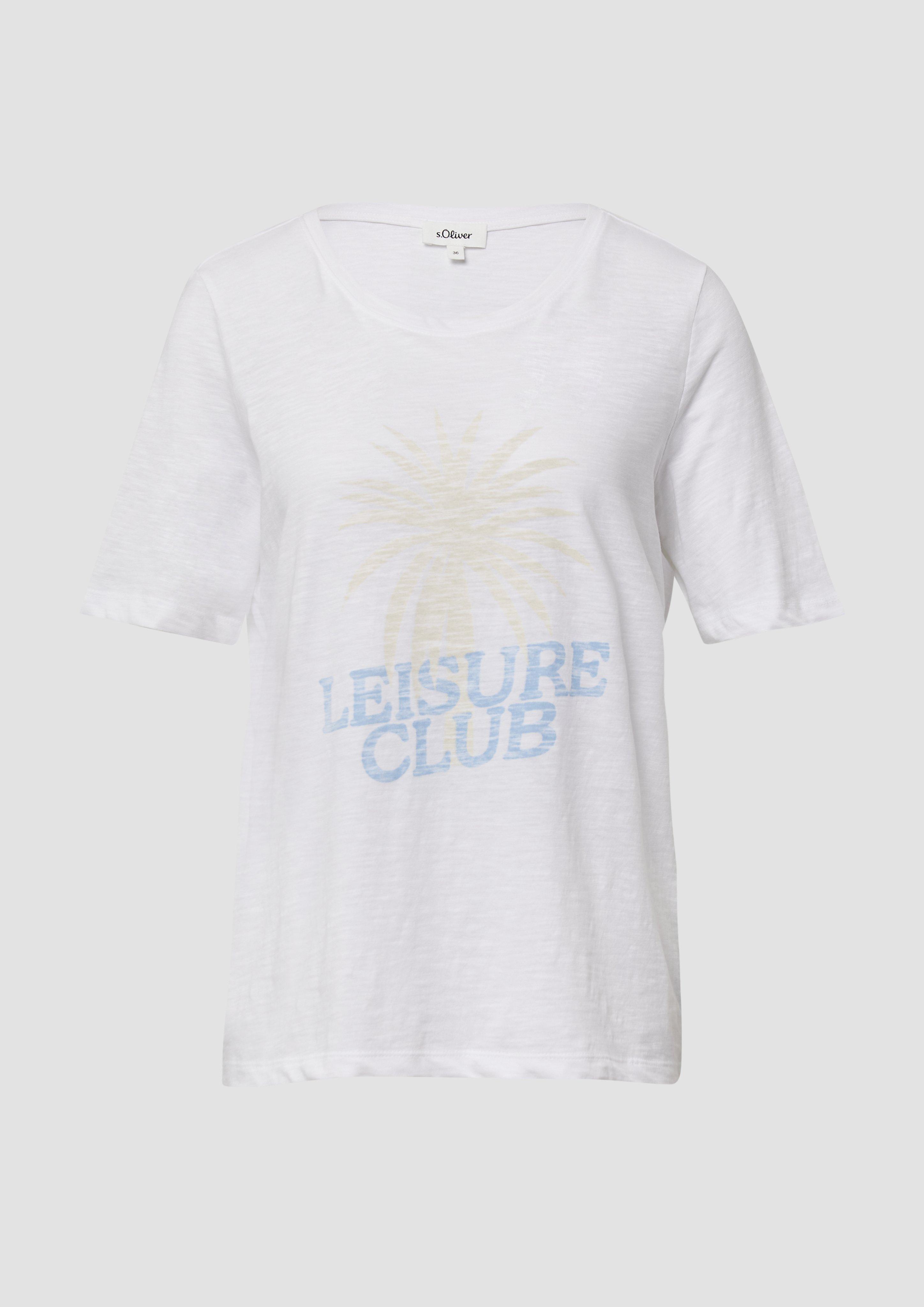 s.Oliver - Print-T-Shirt mit Flammgarnstruktur im Relaxed Fit, Damen, weiß
