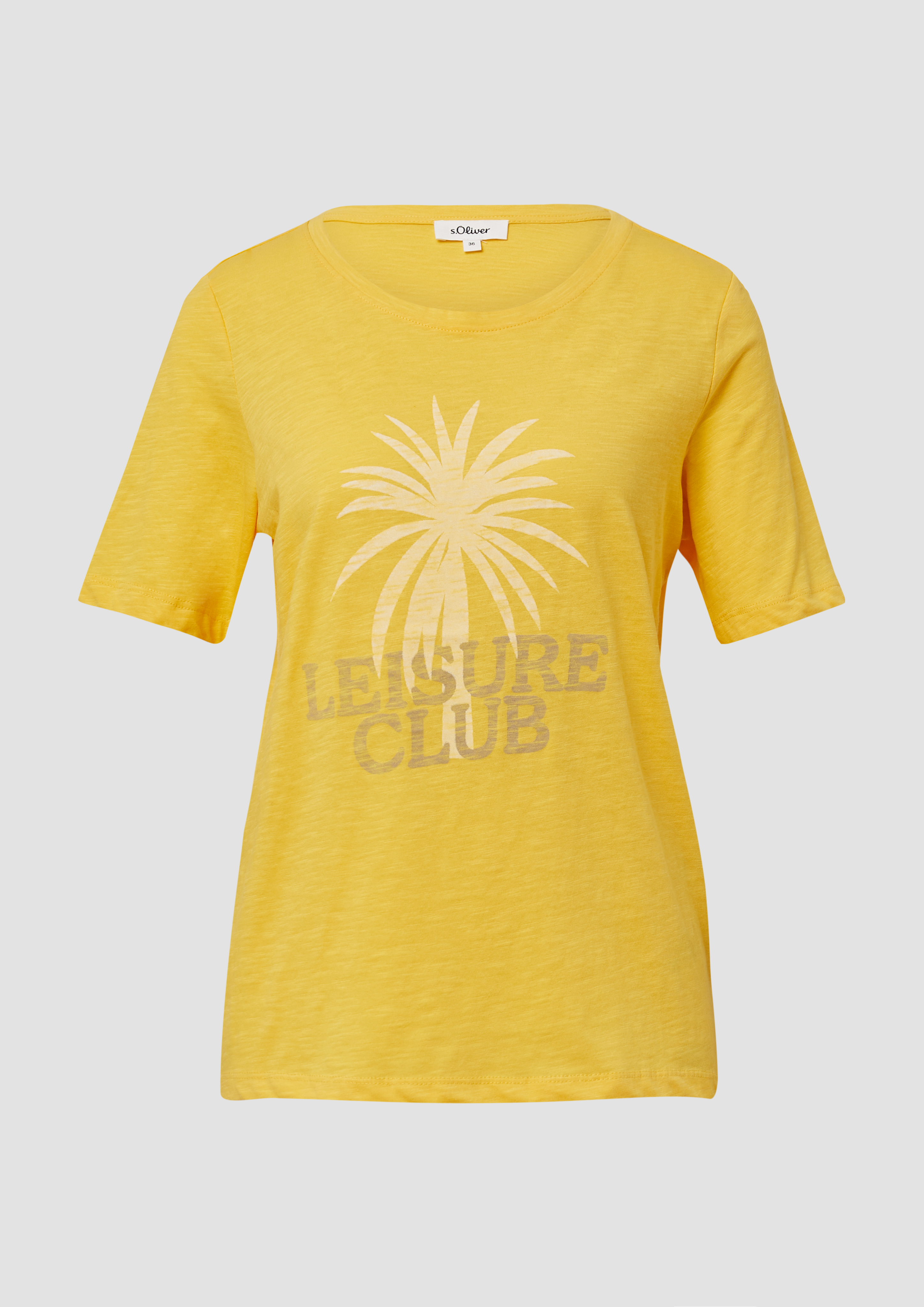 s.Oliver - Print-T-Shirt mit Flammgarnstruktur im Relaxed Fit, Damen, gelb