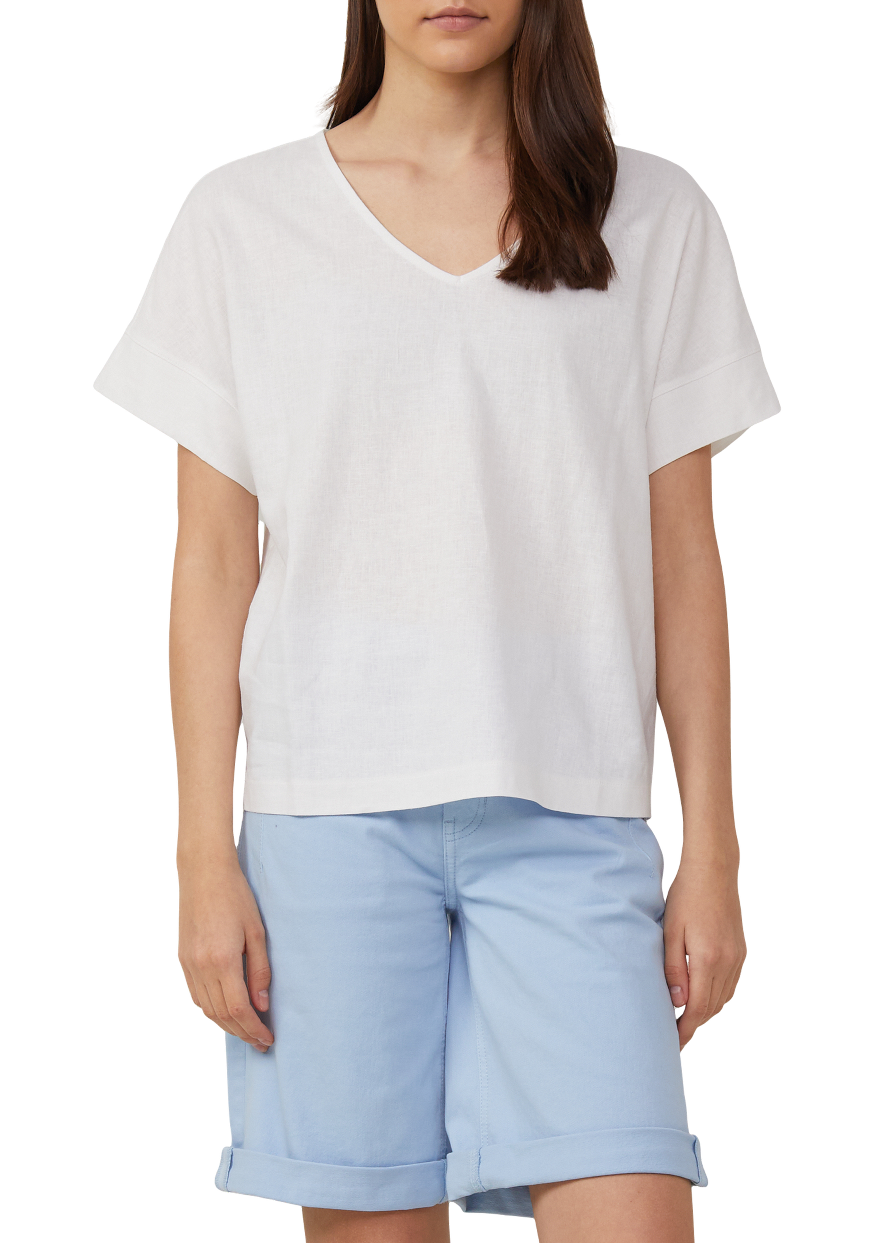 s.Oliver - T-Shirt im Fabricmix mit Leinenanteil, Damen, weiß