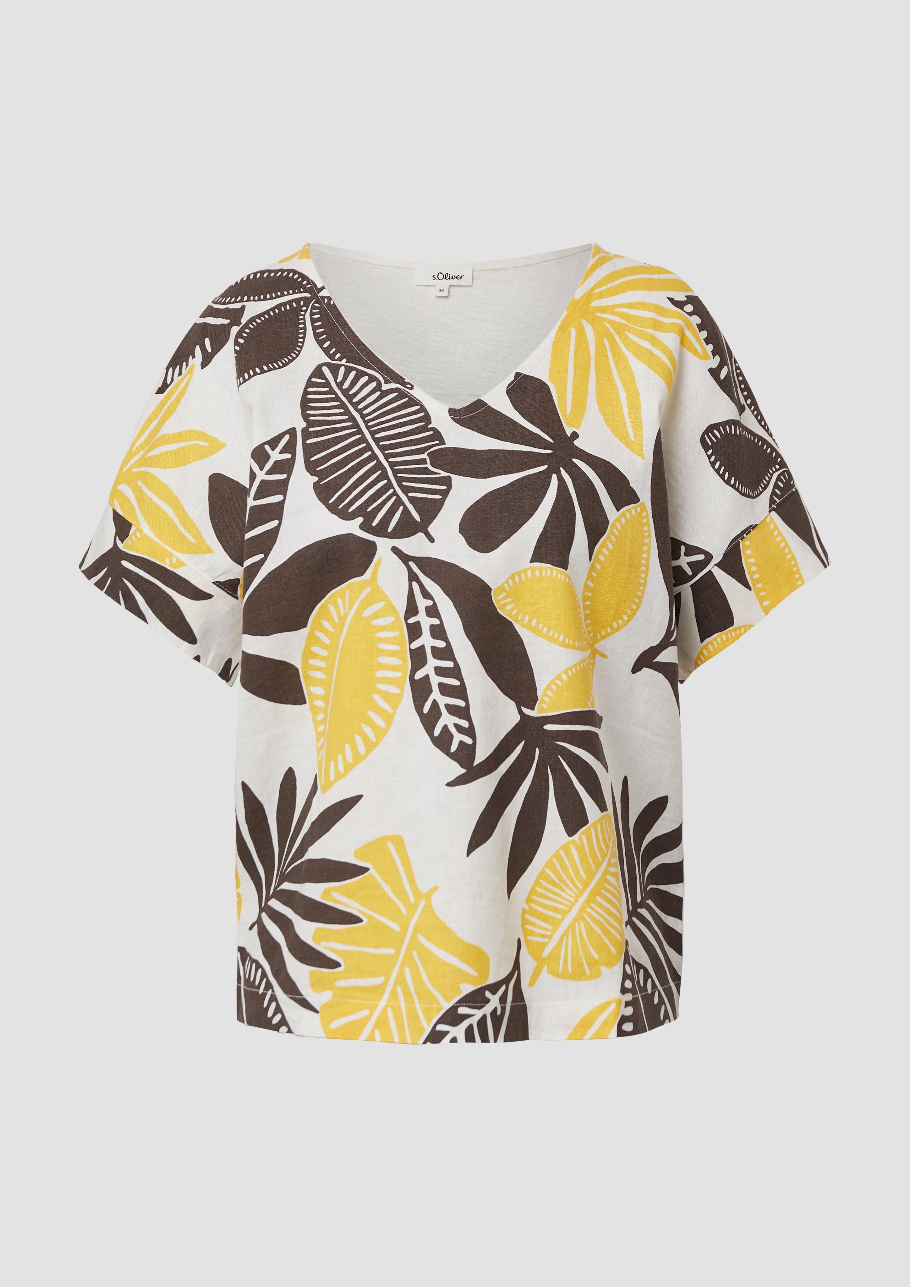 s.Oliver - T-Shirt im Fabricmix mit Leinenanteil, Damen, creme