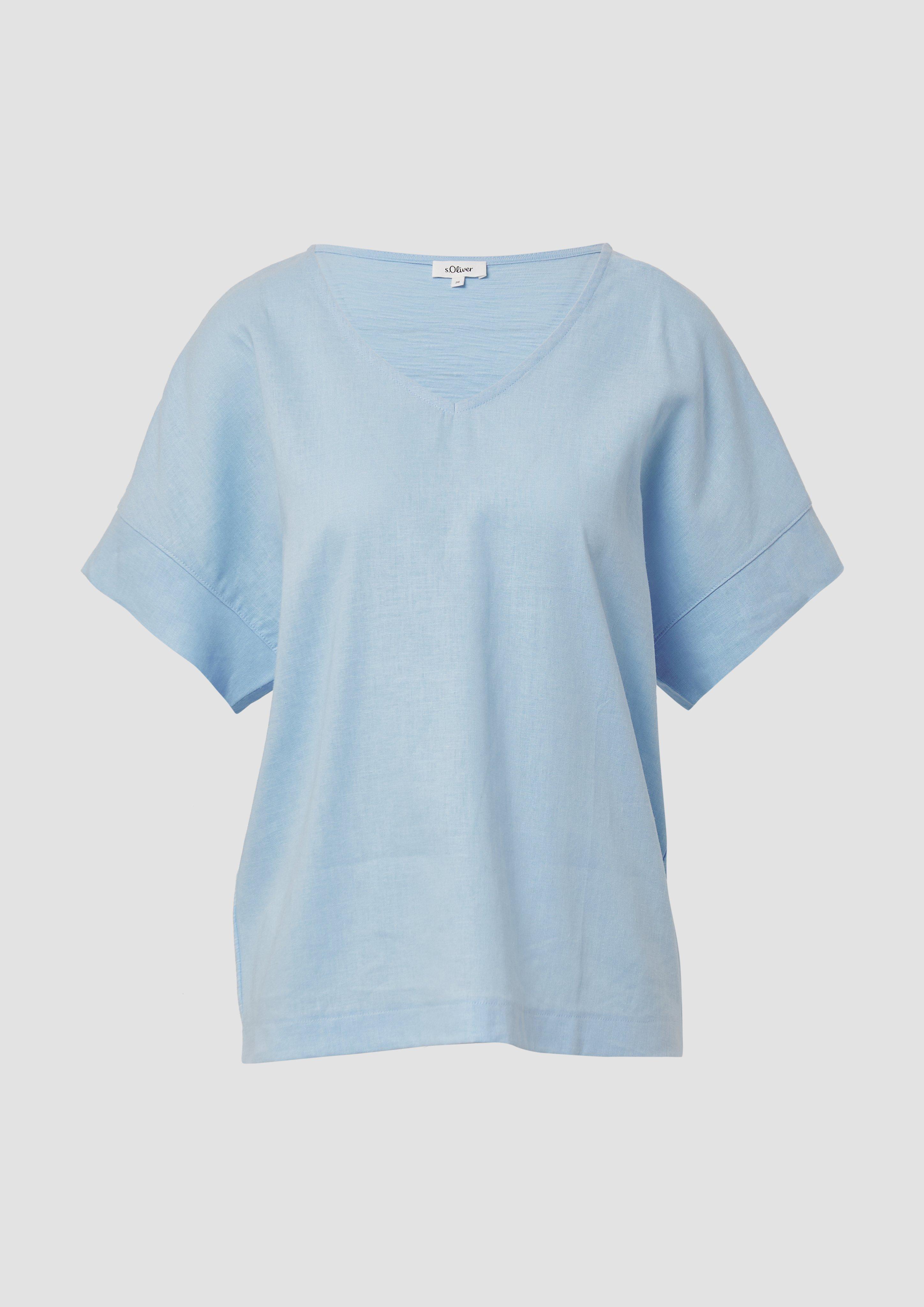 s.Oliver - T-Shirt im Fabricmix mit Leinenanteil, Damen, blau