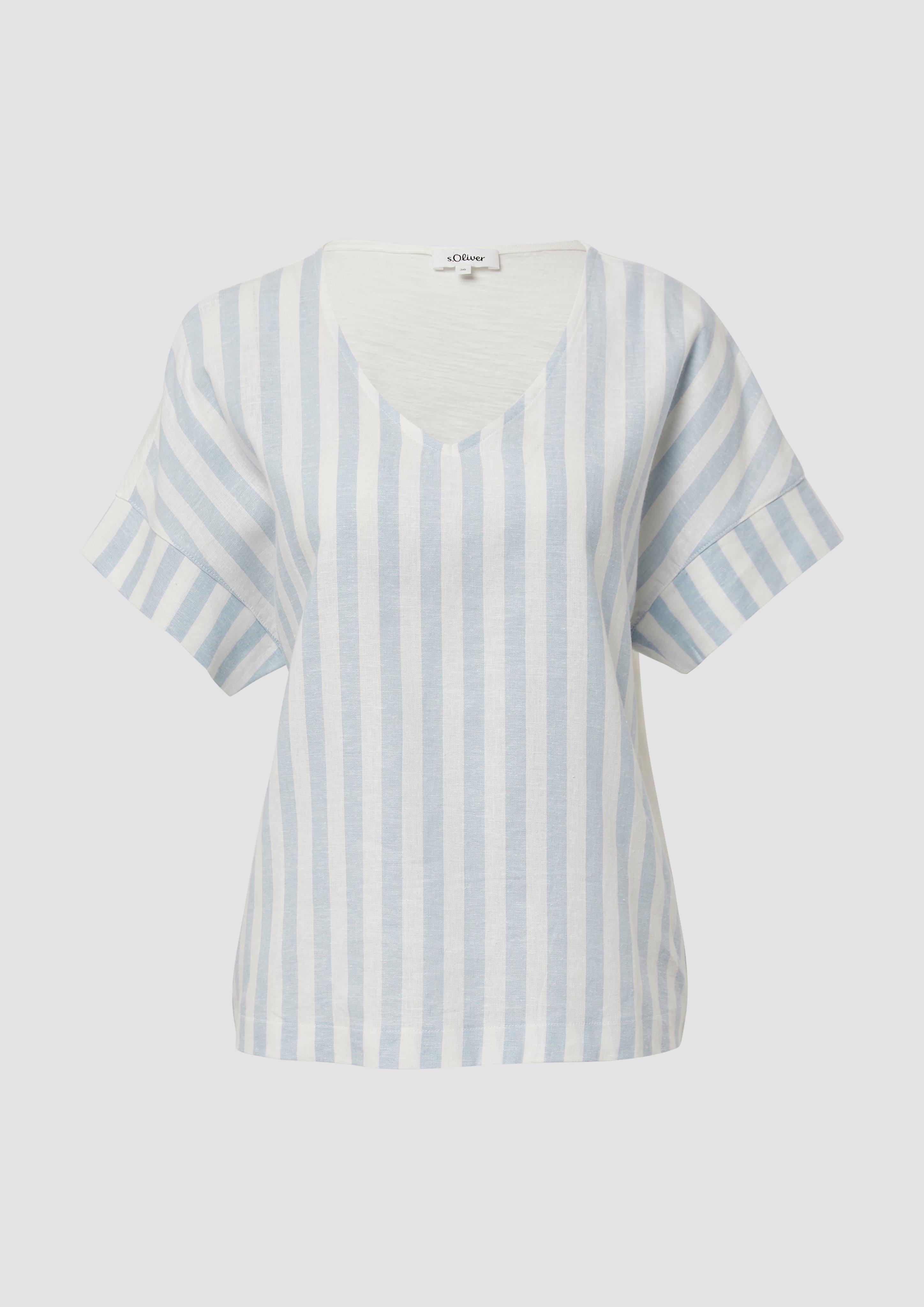 s.Oliver - T-Shirt im Fabricmix mit Leinenanteil, Damen, blau