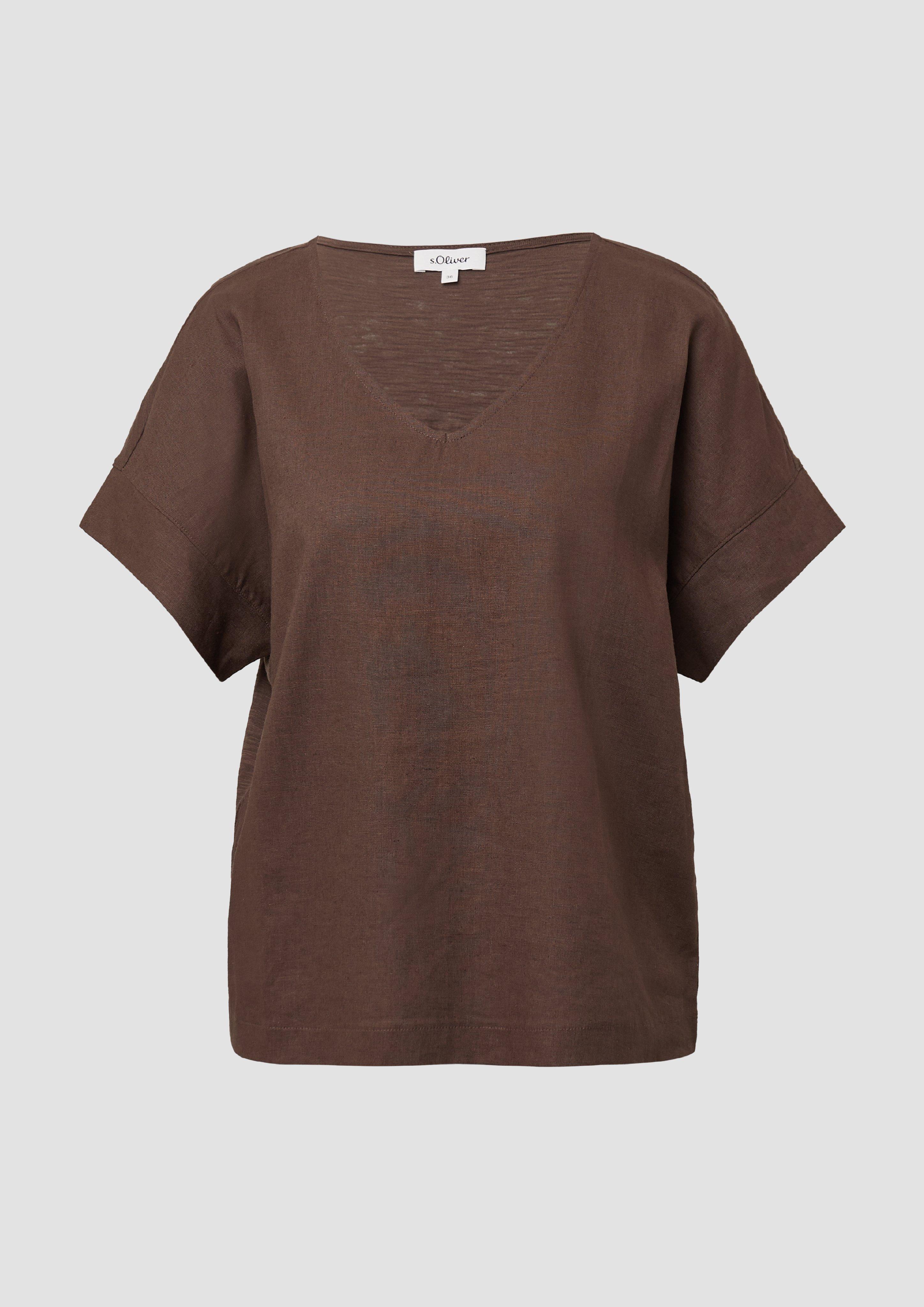 s.Oliver - T-Shirt im Fabricmix mit Leinenanteil, Damen, braun