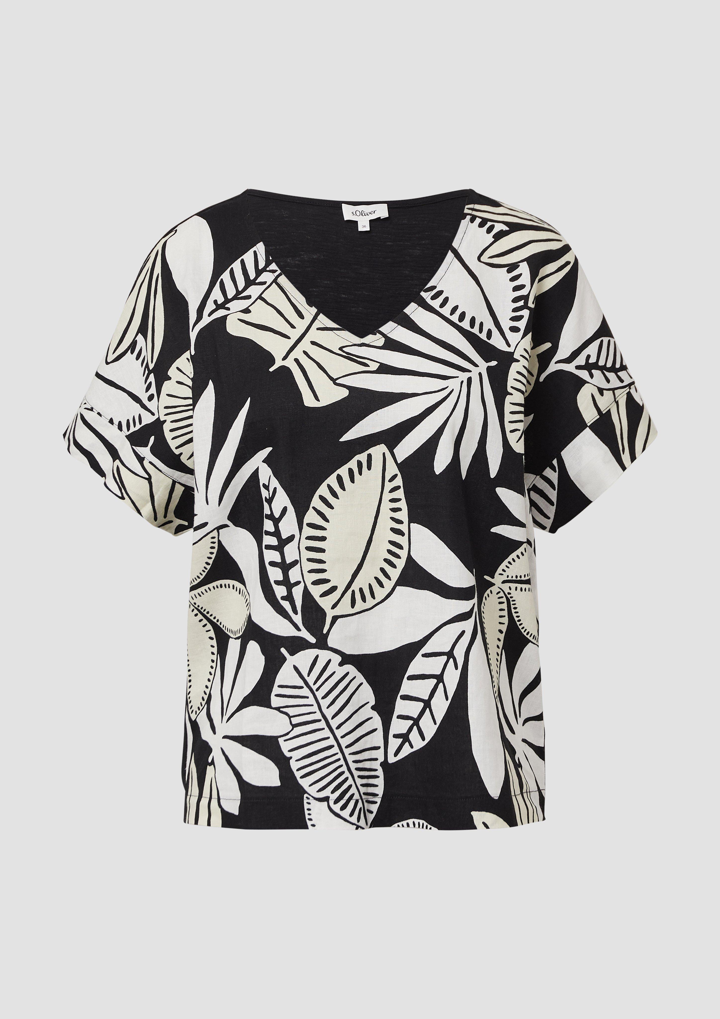 s.Oliver - T-Shirt im Fabricmix mit Leinenanteil, Damen, schwarz