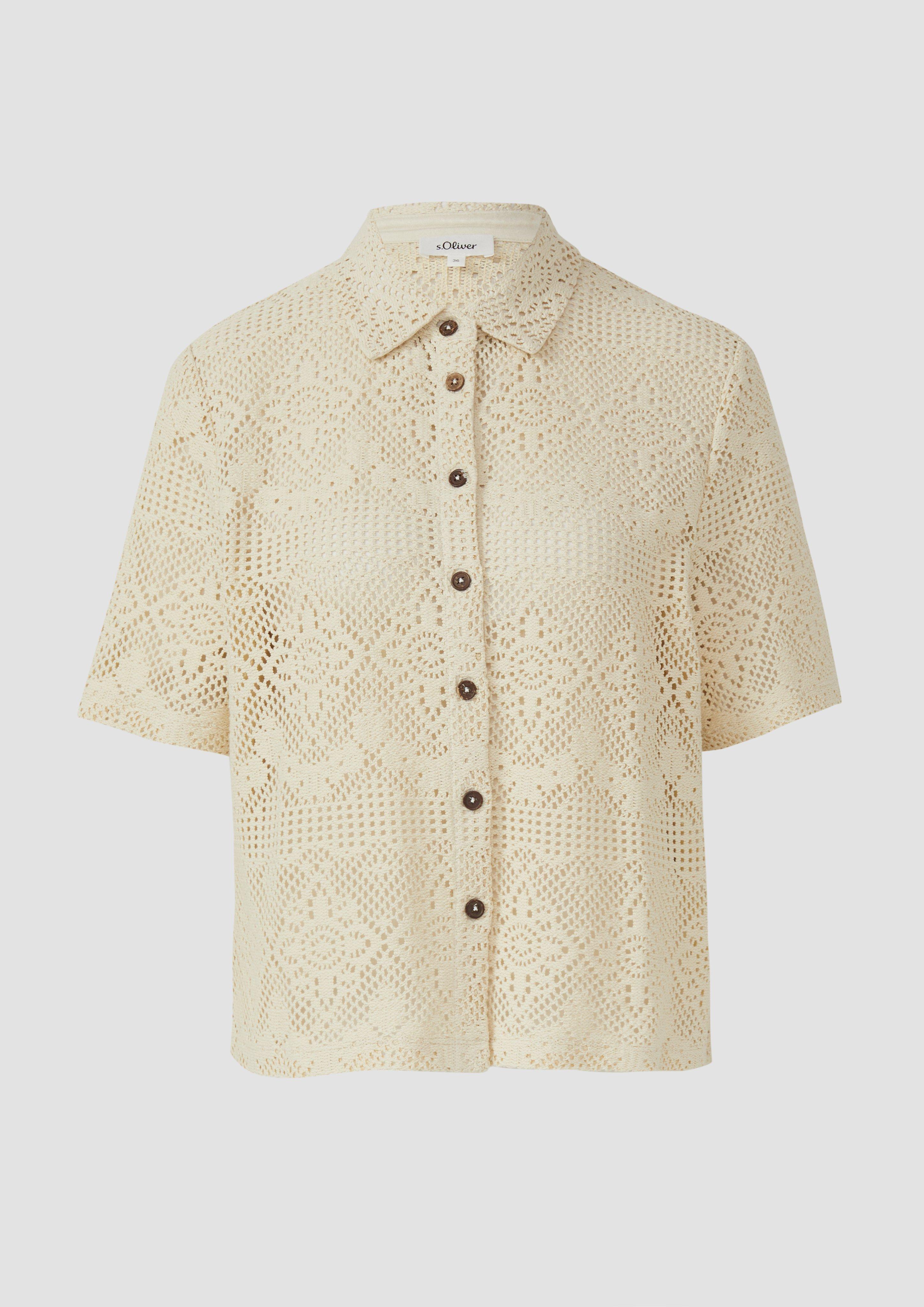 s.Oliver - Leicht transparentes Shirt aus Häkelspitze, Damen, creme