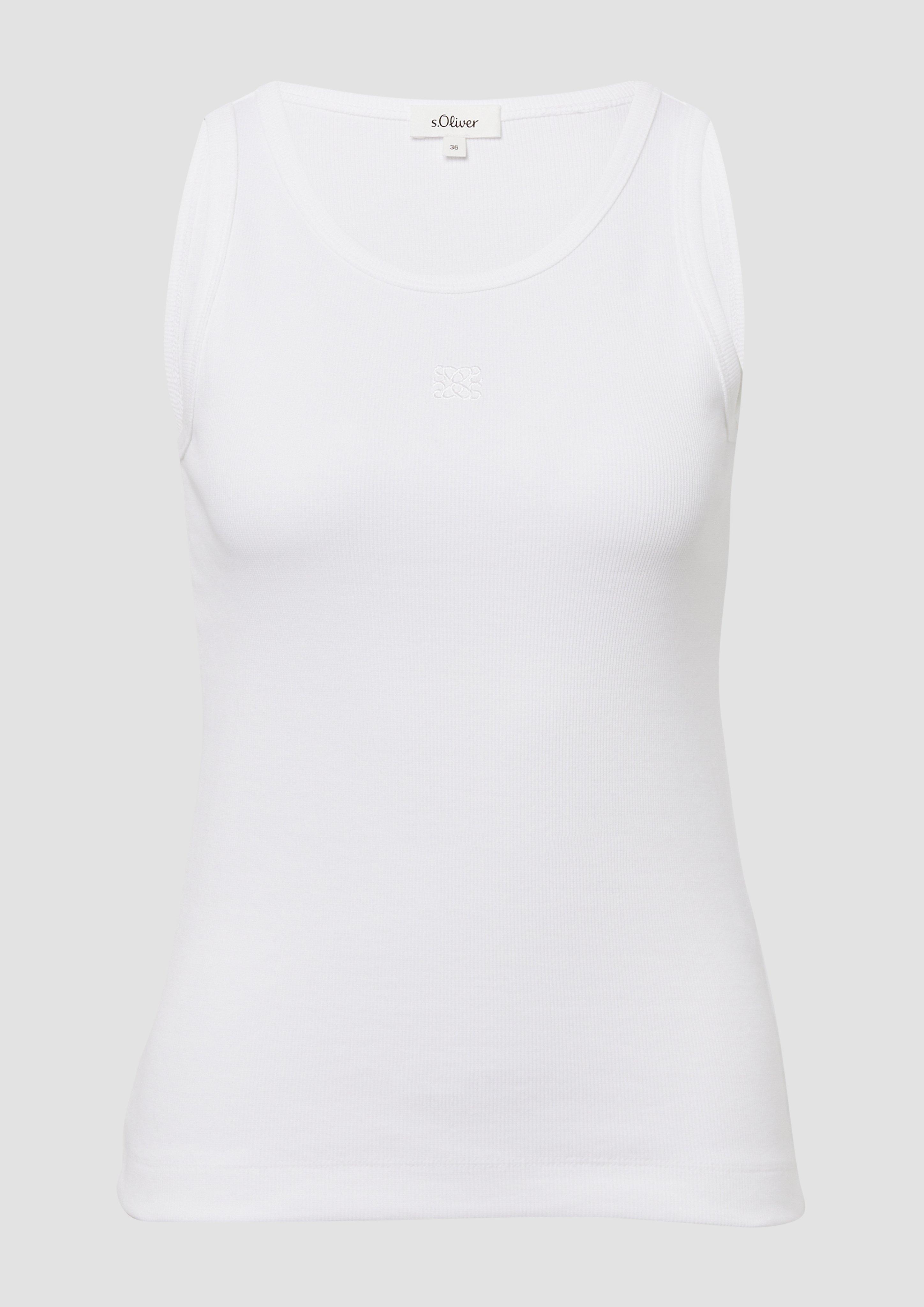 s.Oliver - Ripp-Top im Slim Fit mit Stickerei, Damen, weiß