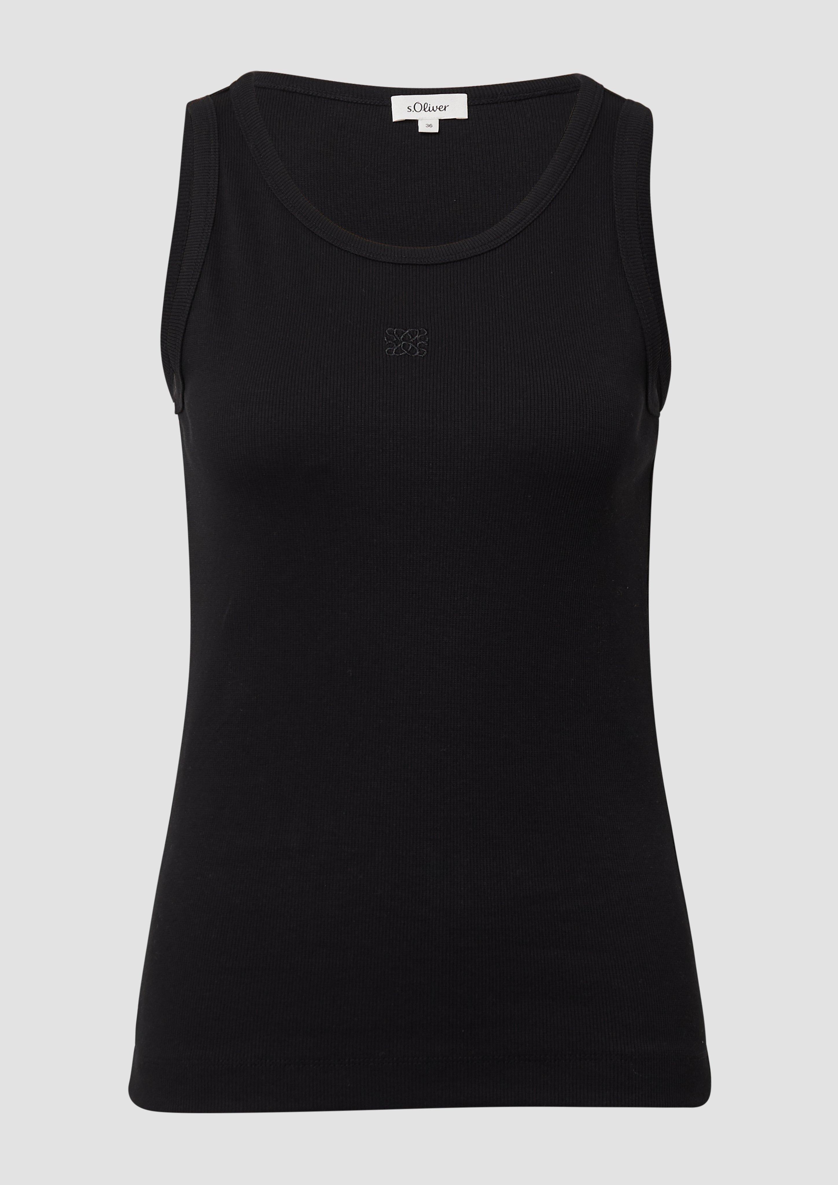s.Oliver - Ripp-Top im Slim Fit mit Stickerei, Damen, schwarz