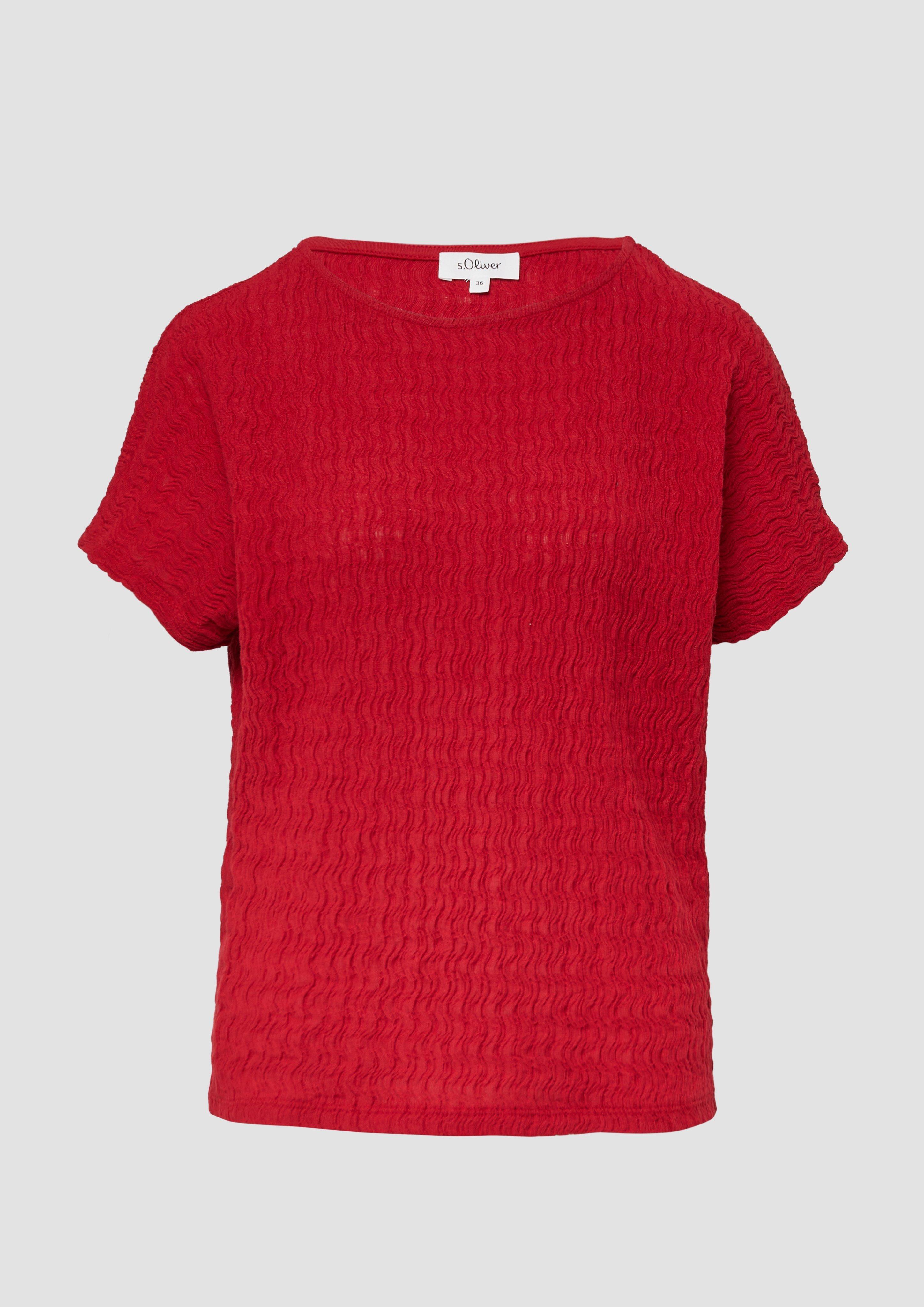 s.Oliver - Strukturiertes T-Shirt aus Baumwollmix im Relaxed Fit, Damen, rot