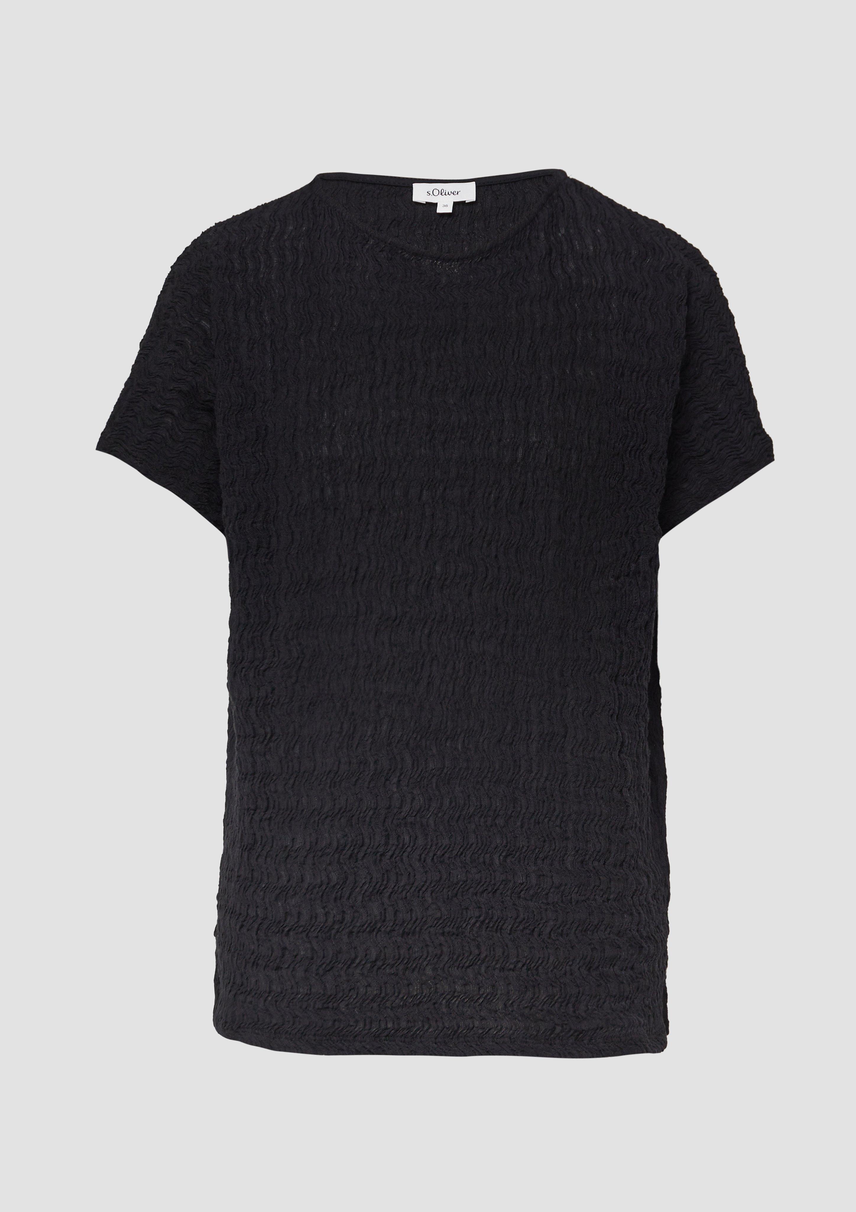 s.Oliver - Strukturiertes T-Shirt aus Baumwollmix im Relaxed Fit, Damen, schwarz