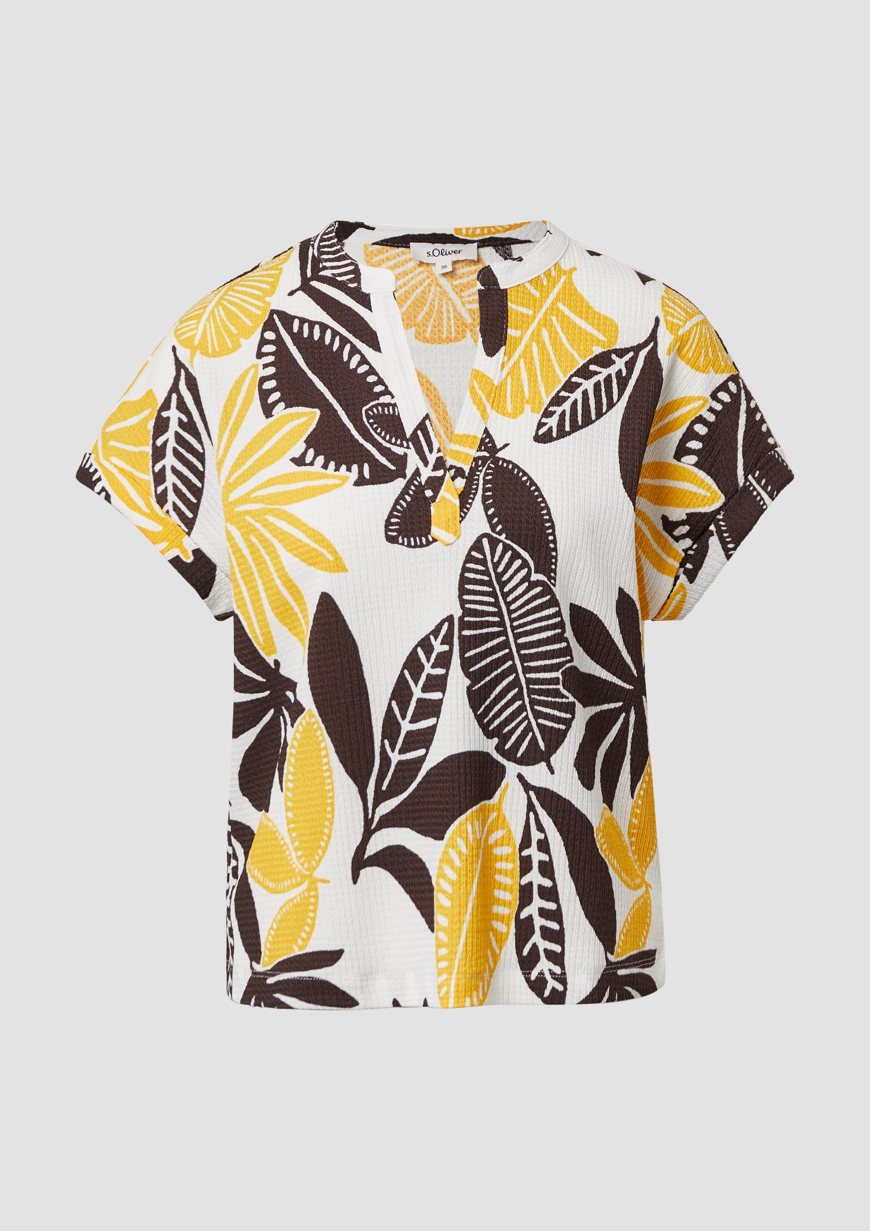 s.Oliver - Strukturiertes T-Shirt im Relaxed Fit mit V-Ausschnitt, Damen, creme