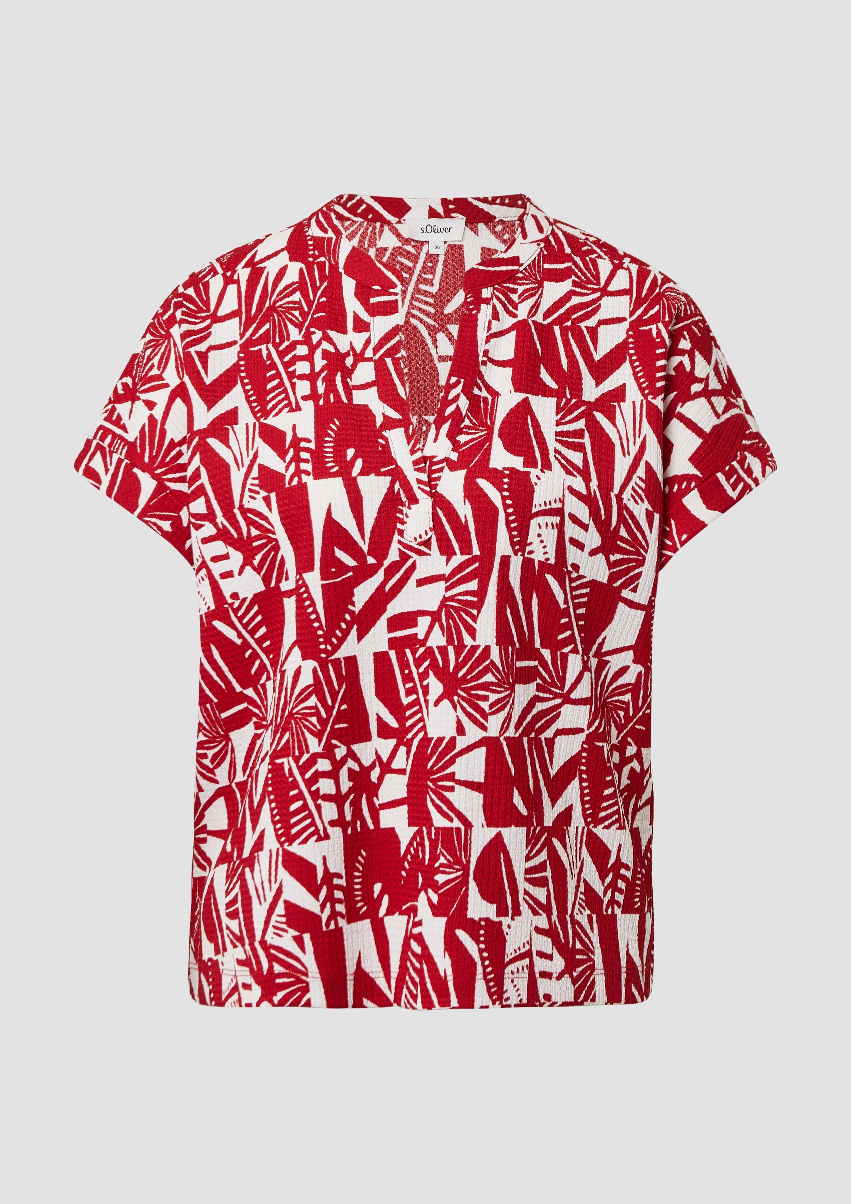 s.Oliver - Strukturiertes T-Shirt im Relaxed Fit mit V-Ausschnitt, Damen, rot