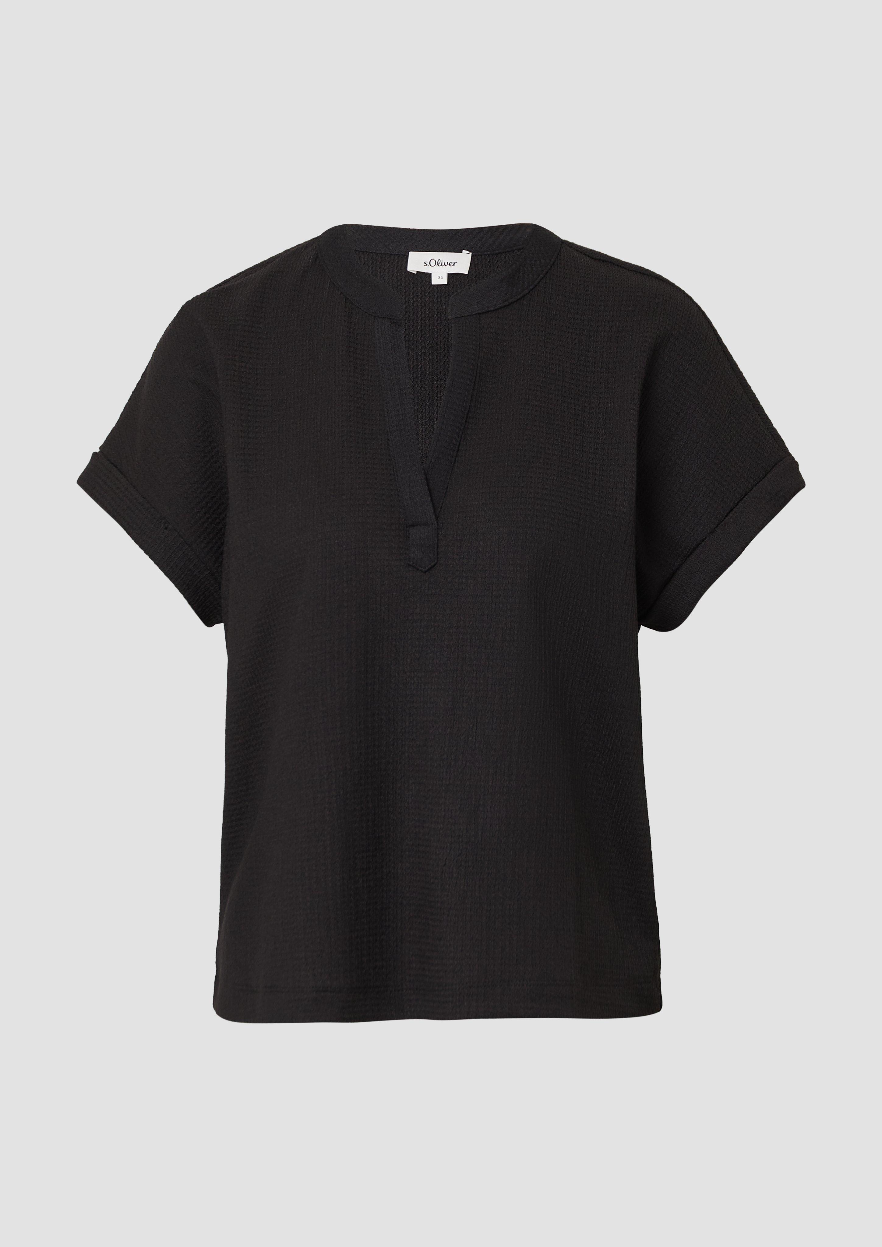 s.Oliver - Strukturiertes T-Shirt im Relaxed Fit mit V-Ausschnitt, Damen, schwarz