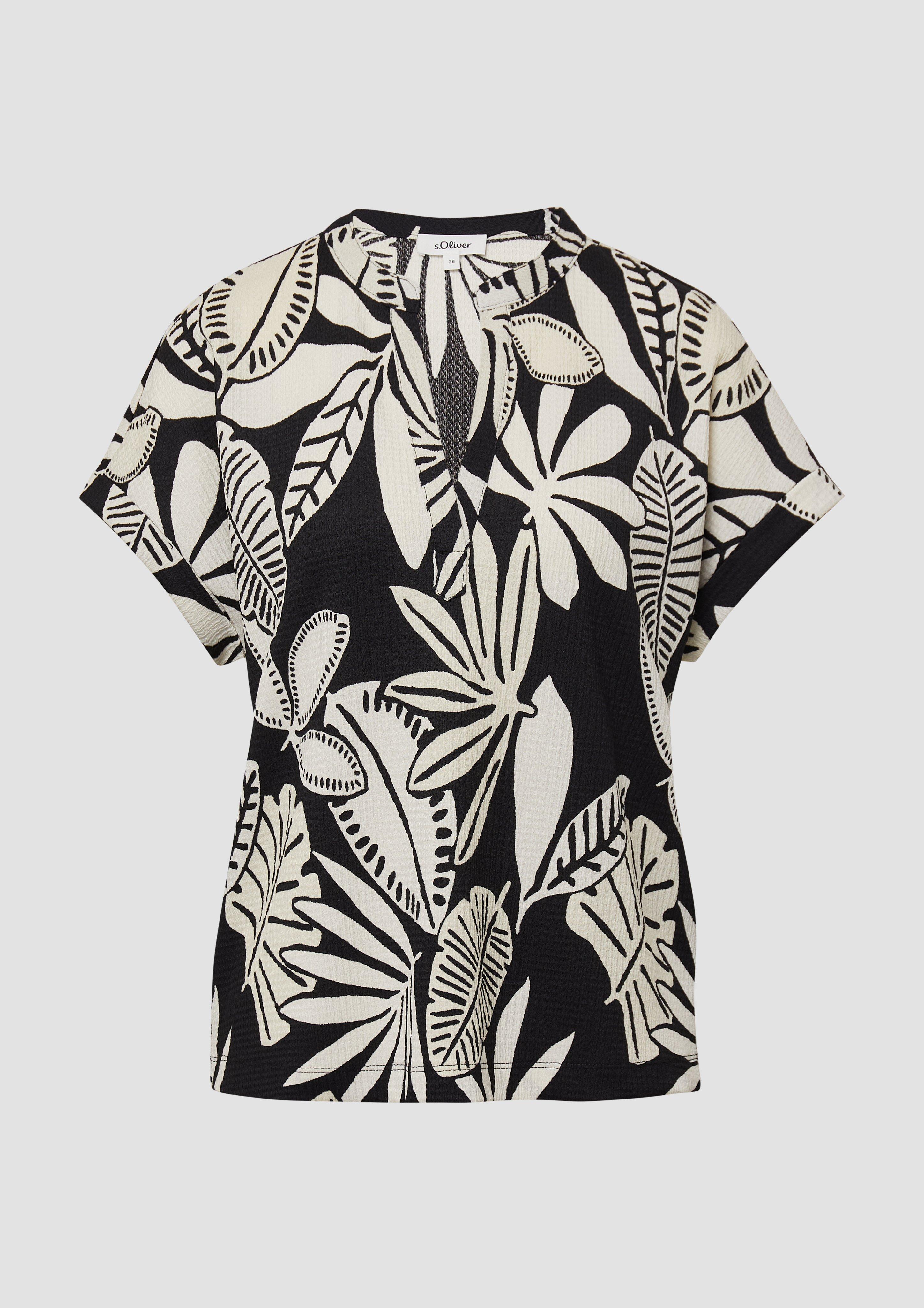 s.Oliver - Strukturiertes T-Shirt im Relaxed Fit mit V-Ausschnitt, Damen, schwarz