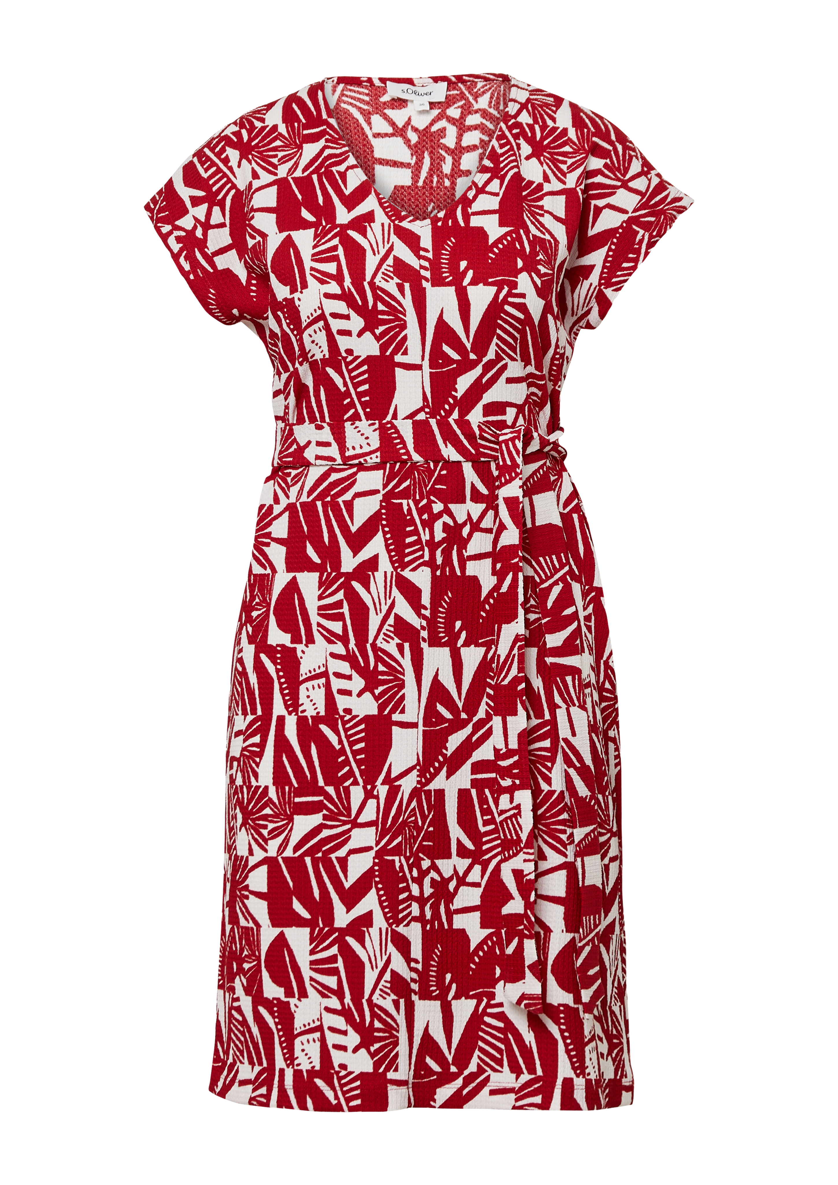s.Oliver Strukturiertes Jerseykleid Mit All-over-Print Und Gürtel