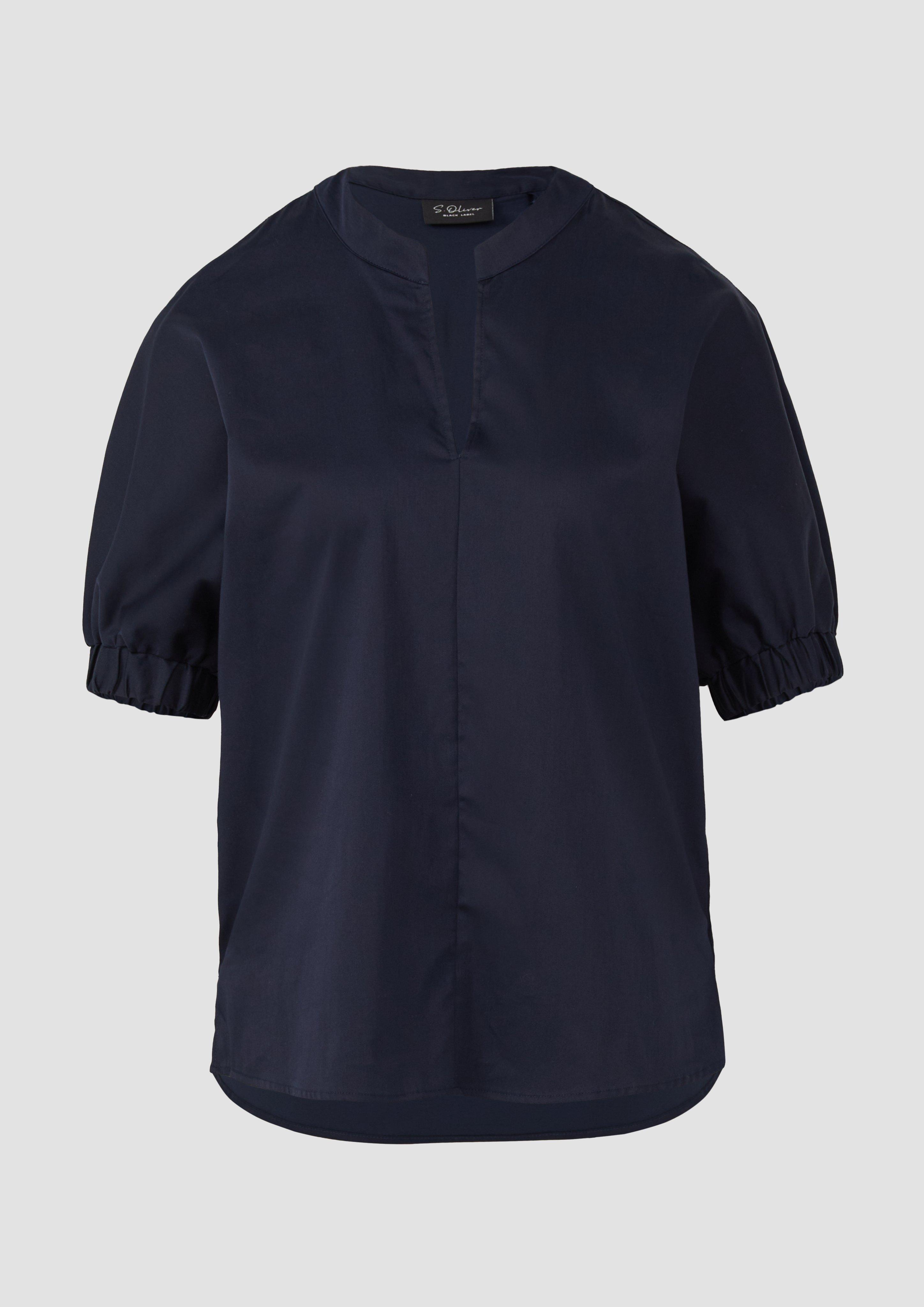 s.Oliver - Popeline-Bluse mit überschnittener Schulter und Tunika-Ausschnitt, Damen, blau