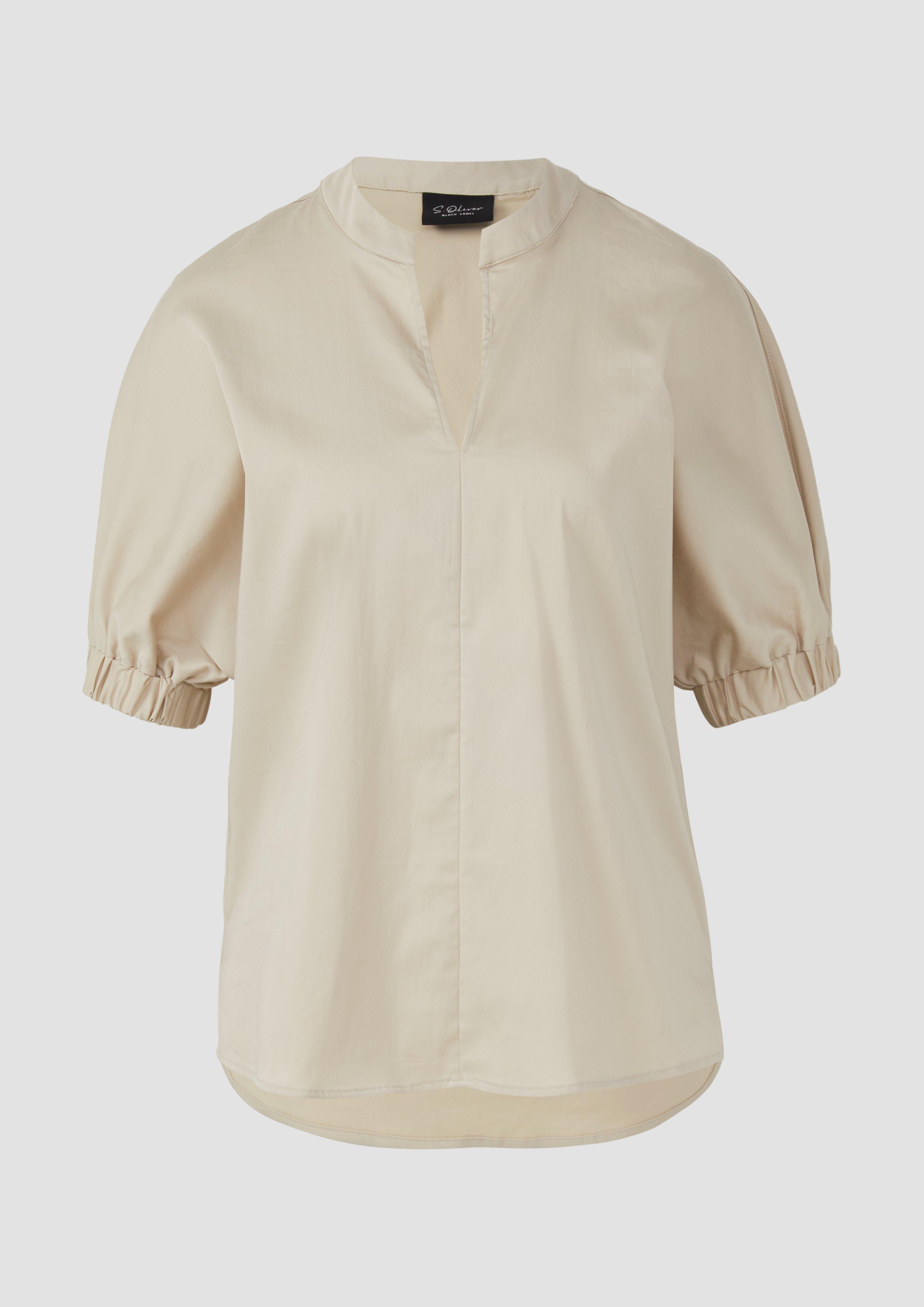 s.Oliver - Popeline-Bluse mit überschnittener Schulter und Tunika-Ausschnitt, Damen, Beige