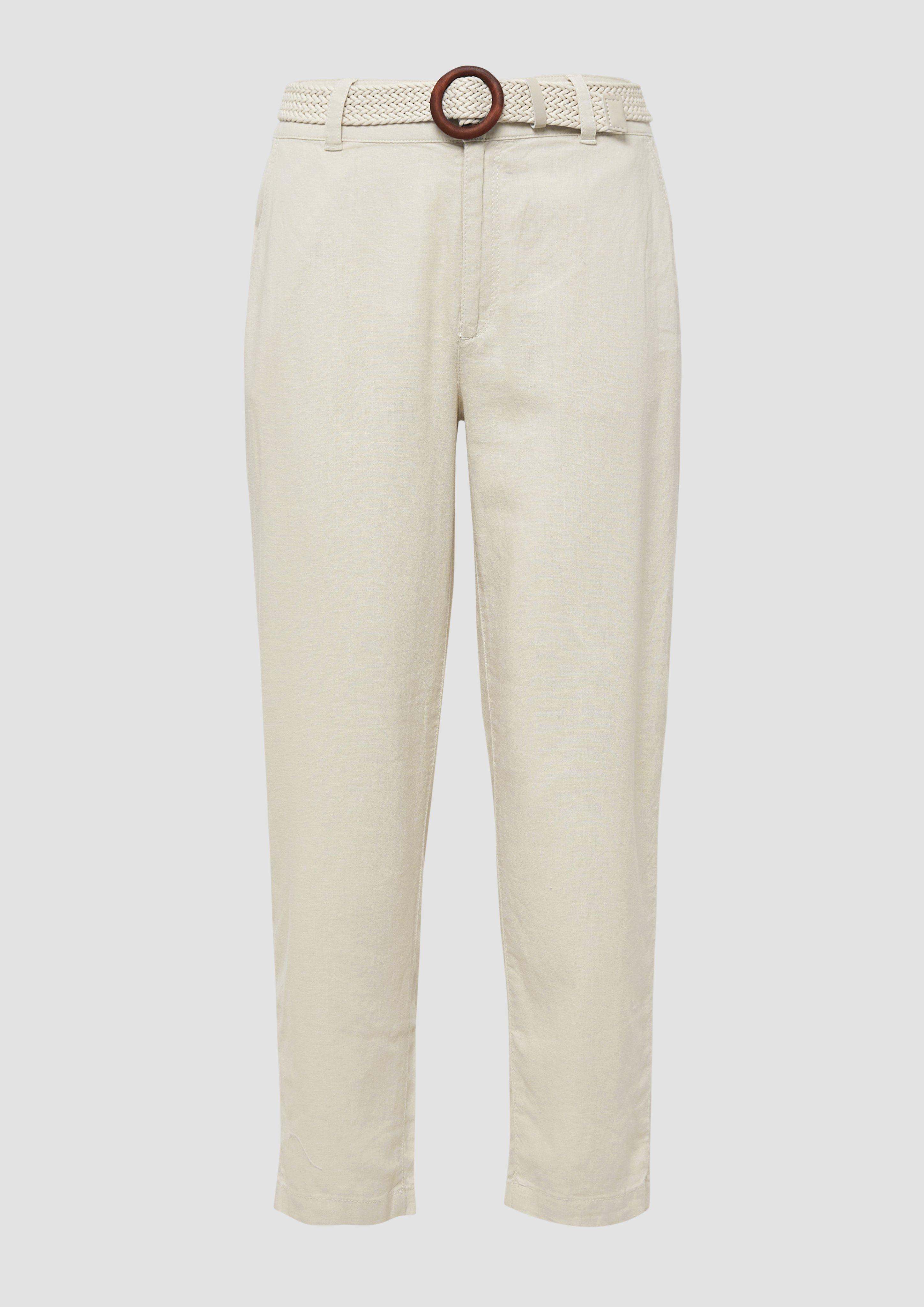 s.Oliver - Cropped Chino aus Leinenmix mit geflochtenem Gürtel, Damen, creme