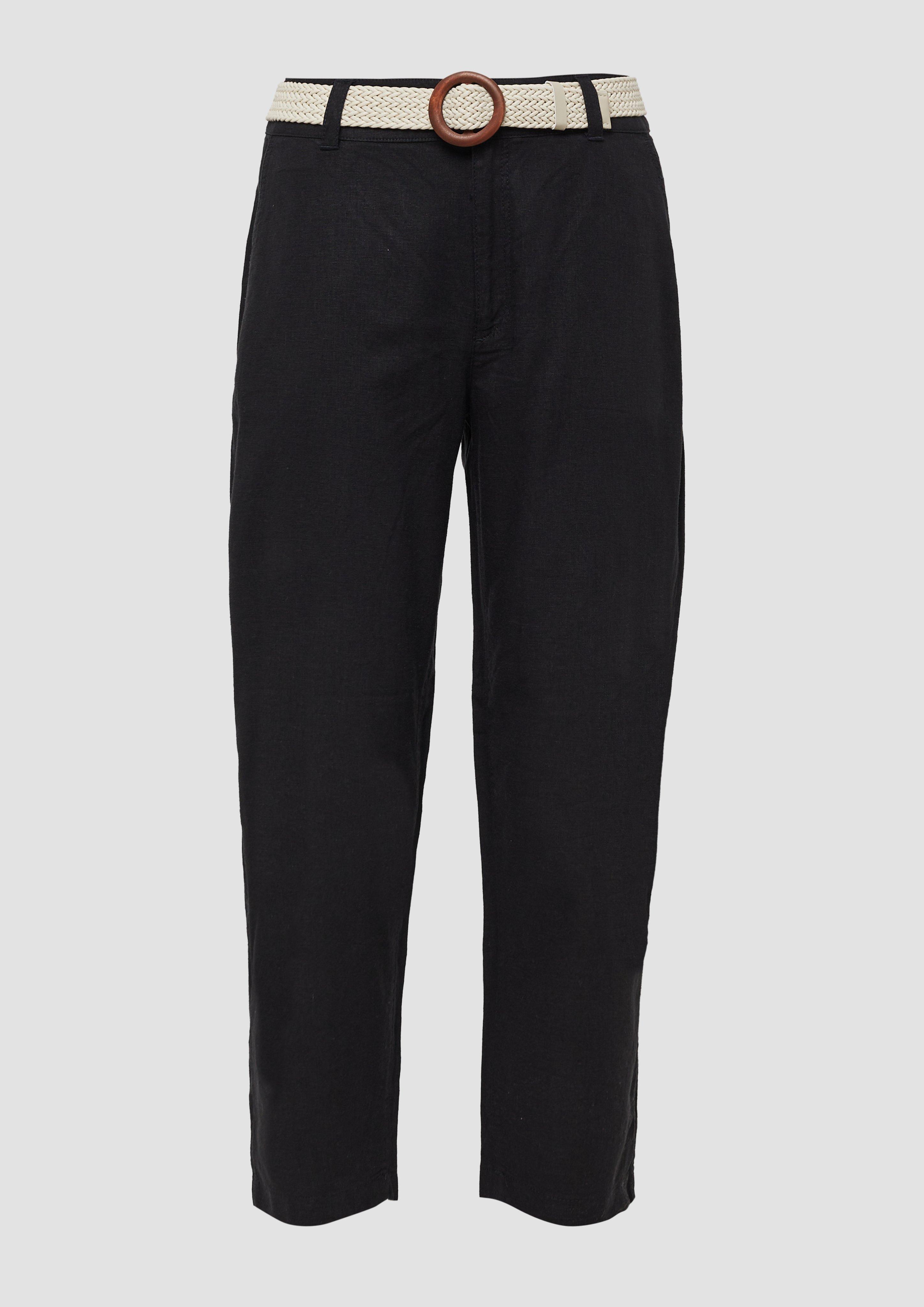 s.Oliver - Cropped Chino aus Leinenmix mit geflochtenem Gürtel, Damen, schwarz