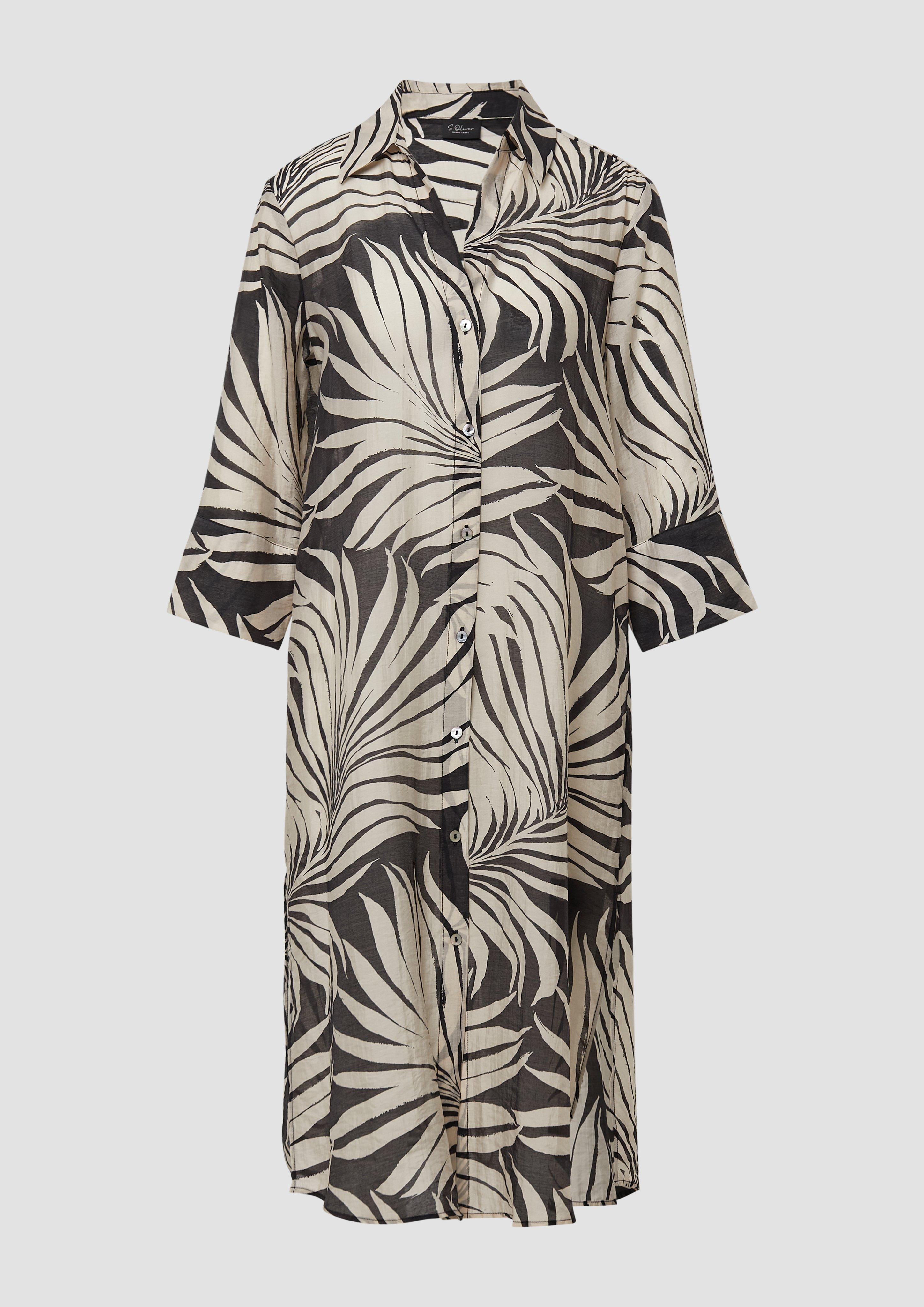 s.Oliver - Semitransparente Longbluse mit All-over-Print, Damen, schwarz