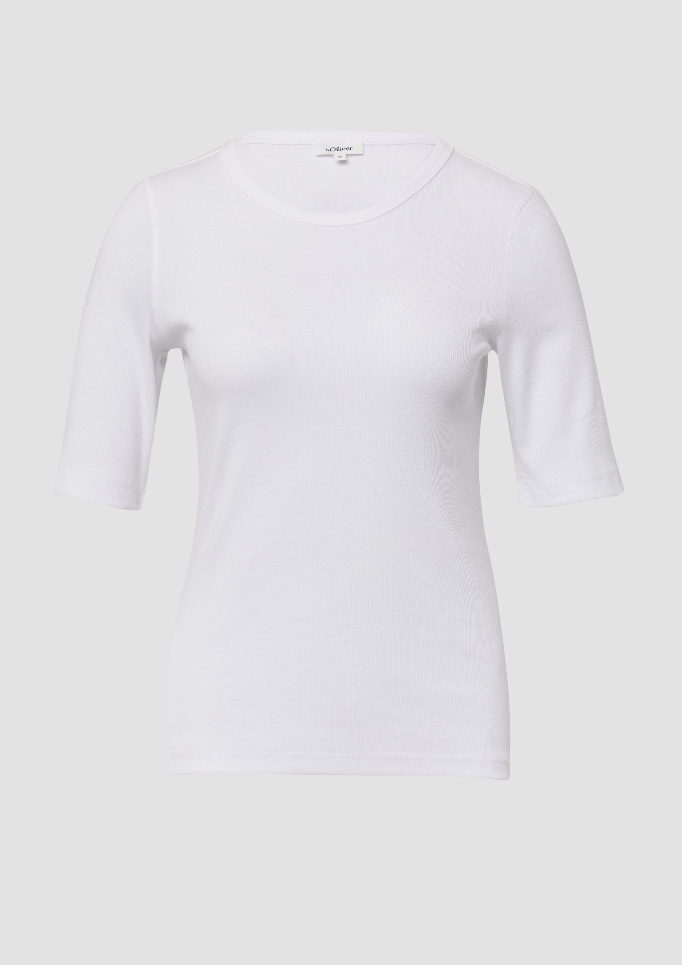 s.Oliver - Geripptes T-Shirt im Slim Fit aus Baumwollmix, Damen, weiß