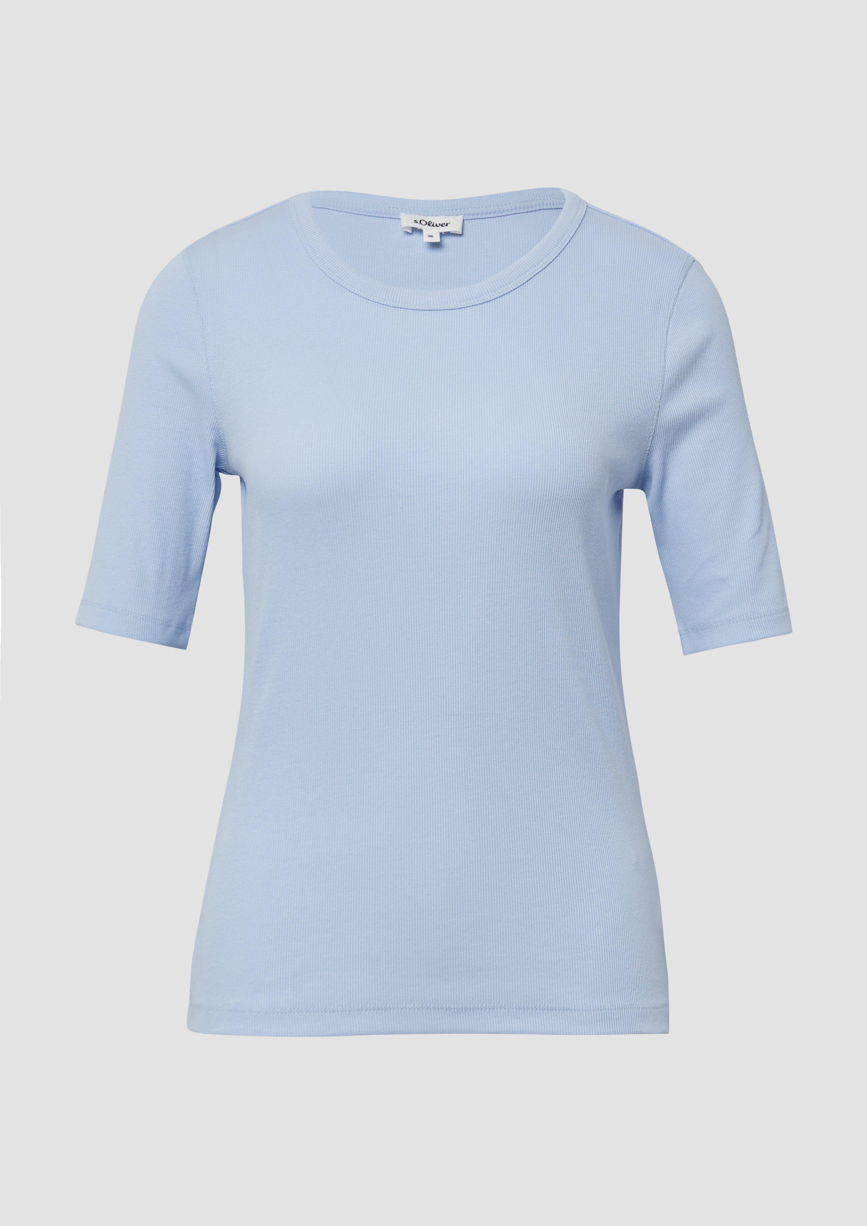 s.Oliver - Geripptes T-Shirt im Slim Fit aus Baumwollmix, Damen, blau