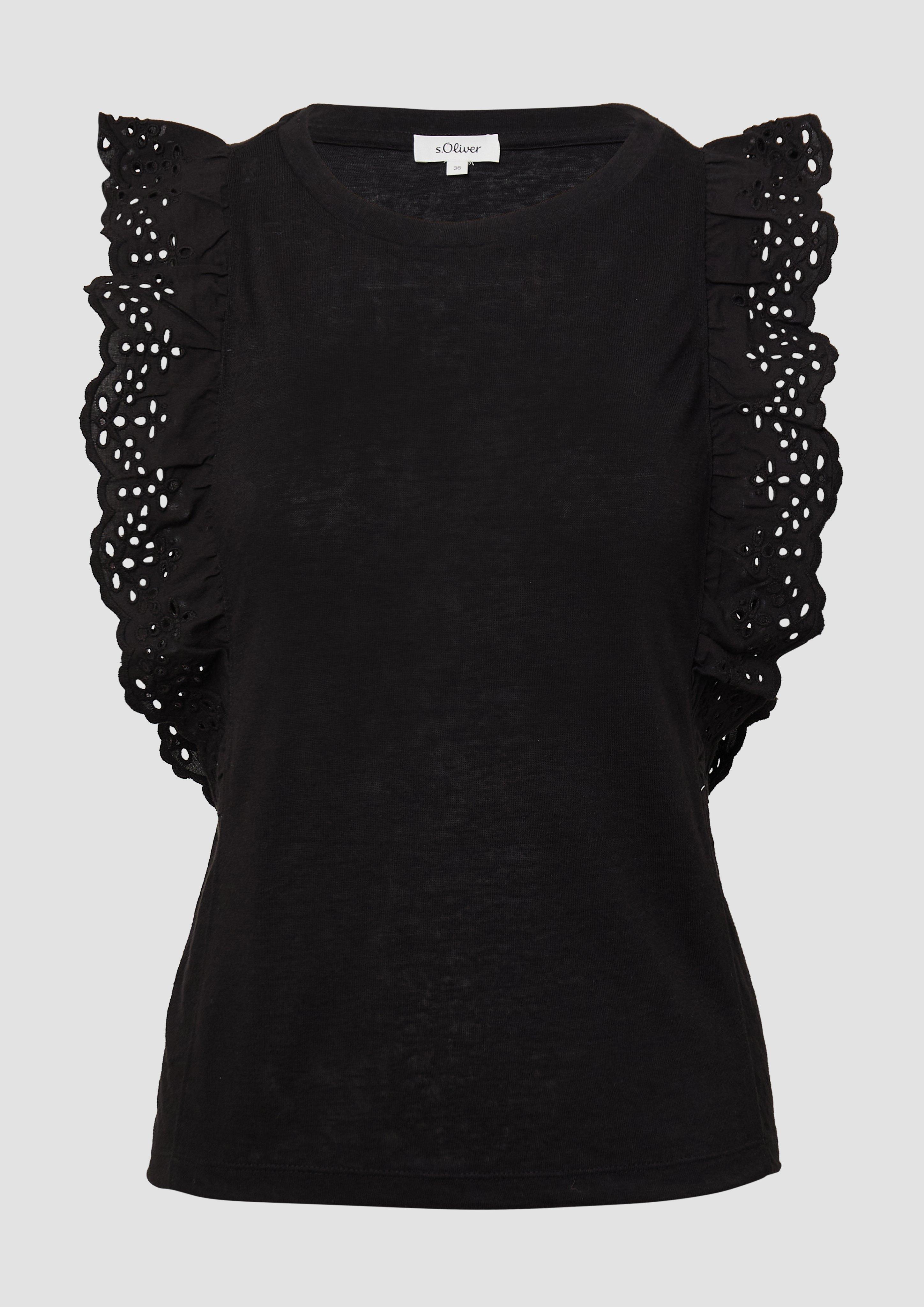 s.Oliver - Jersey-Top aus Flammgarn mit Lochstickerei, Damen, schwarz