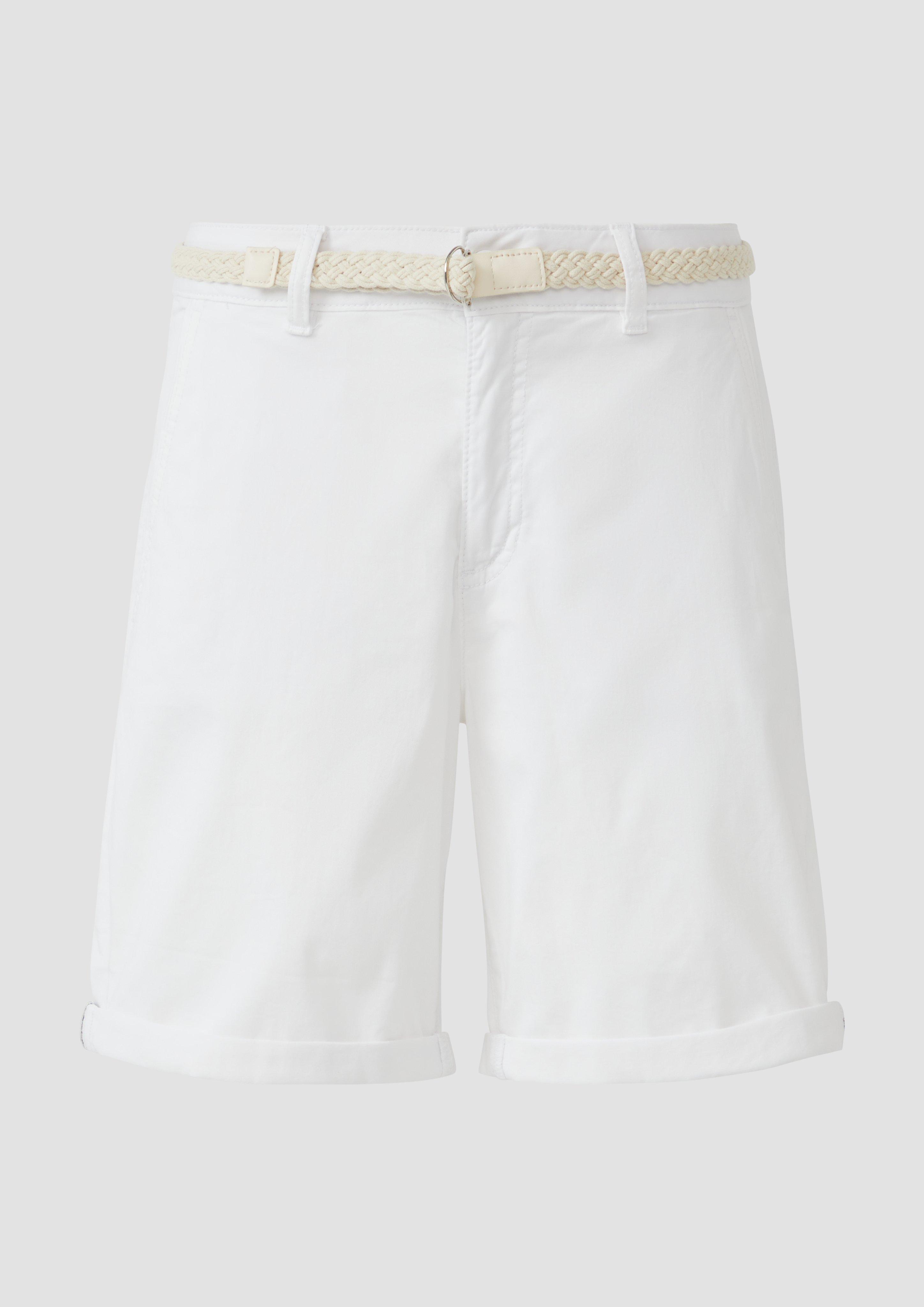 s.Oliver - Shorts mit geflochtenem Gürtel und Garment Dye, Damen, weiß