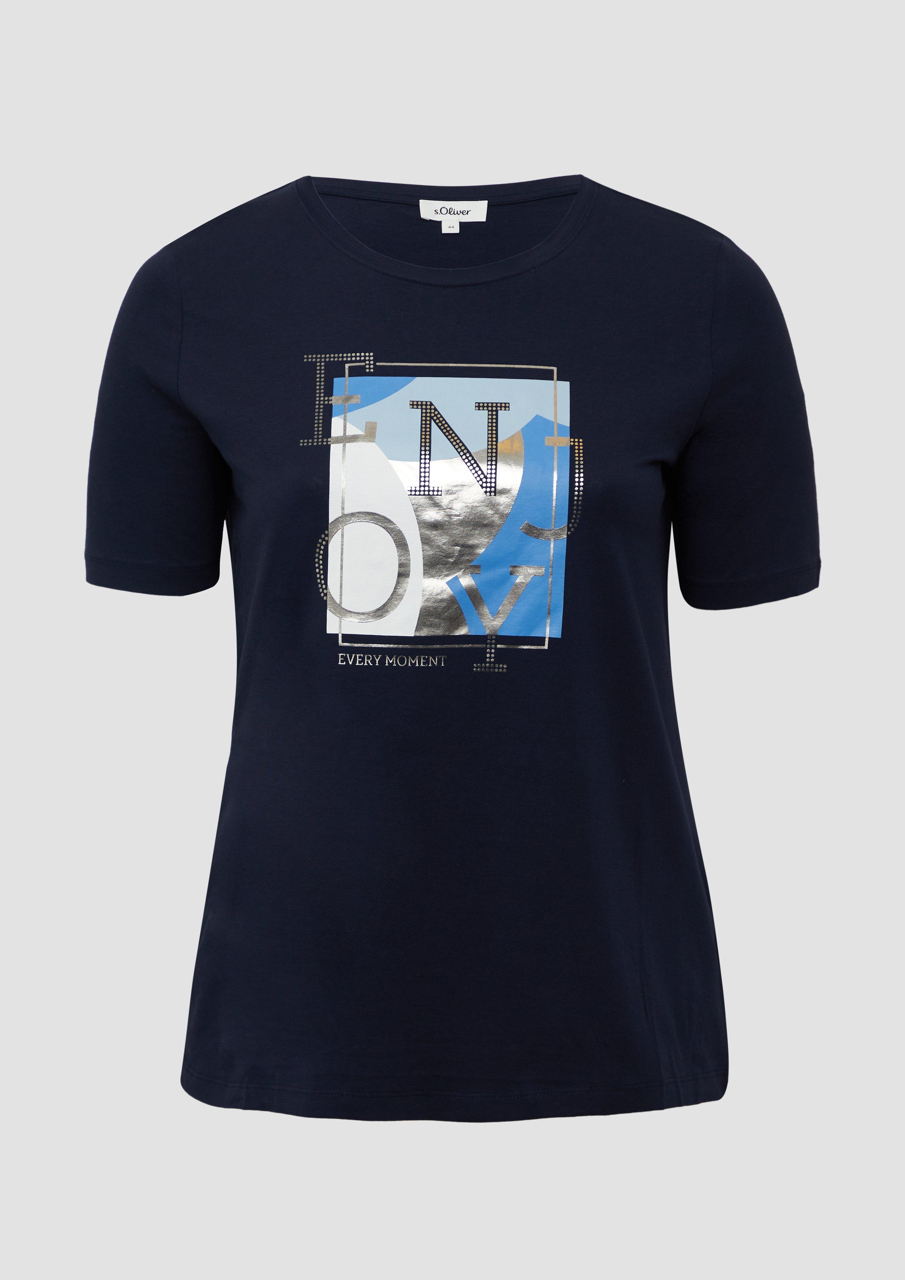 s.Oliver - Elastisches T-Shirt mit Frontprint, Damen, blau