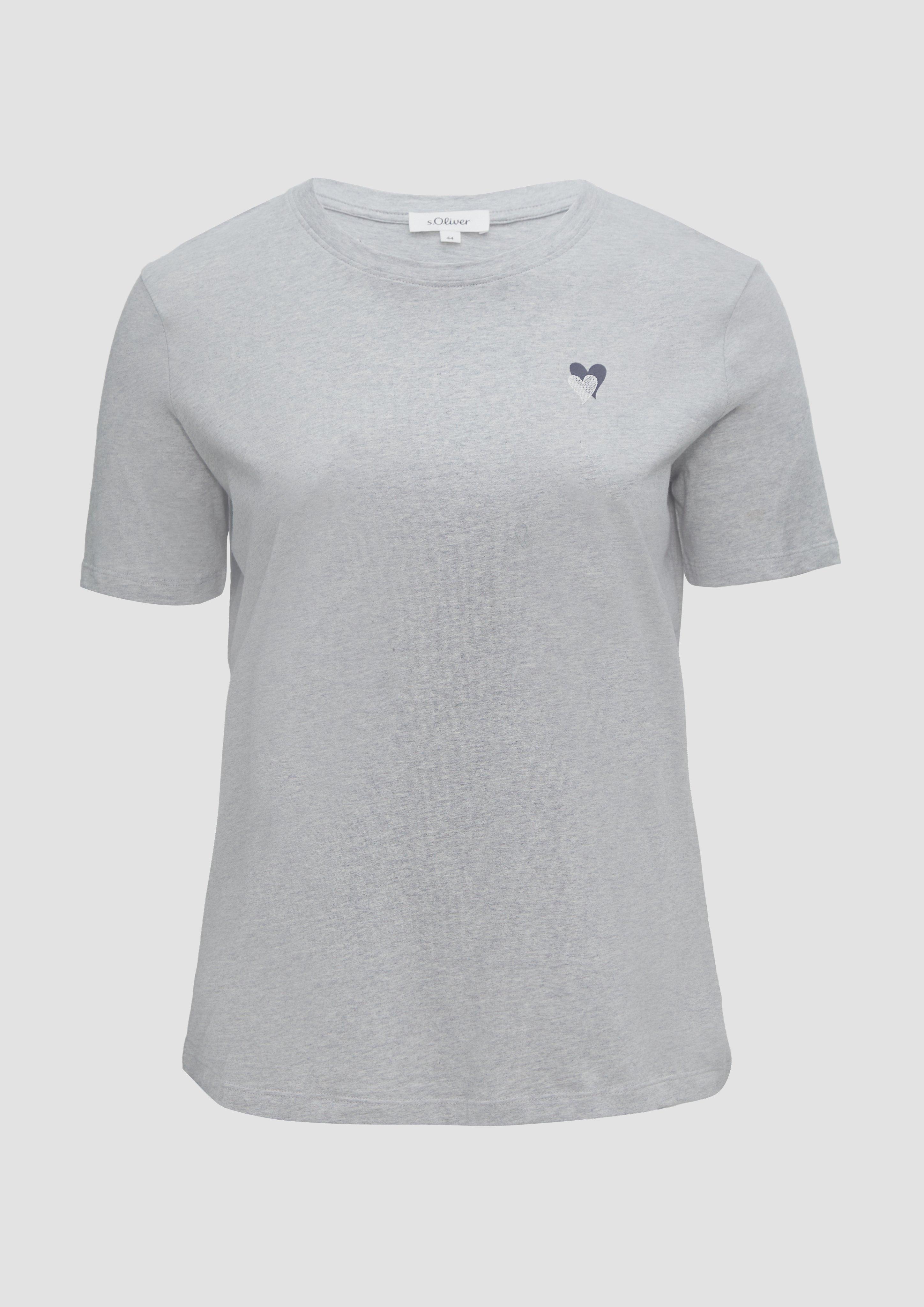 s.Oliver - T-Shirt mit Herz-Stickerei, Damen, grau