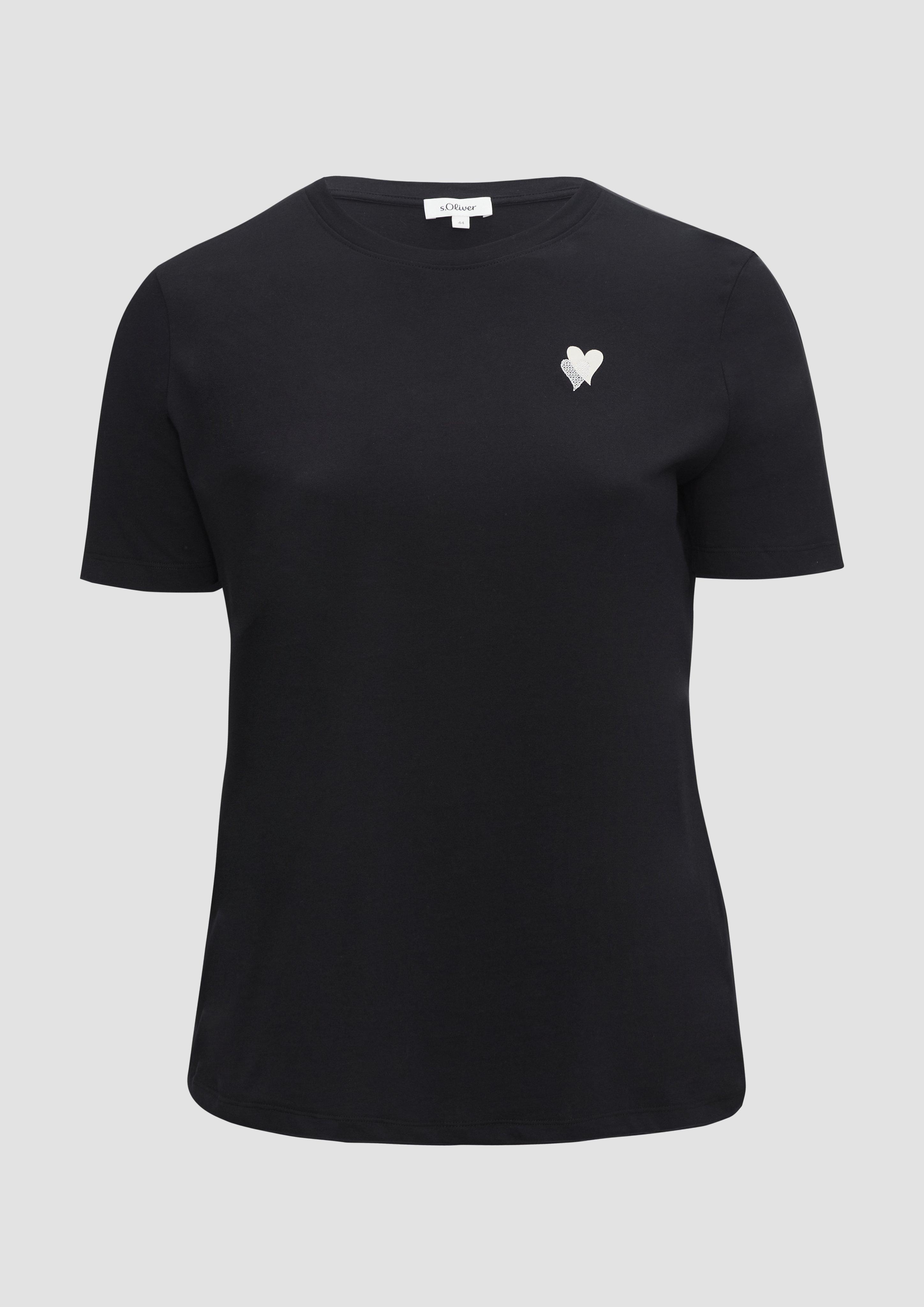 s.Oliver - T-Shirt mit Herz-Stickerei, Damen, schwarz