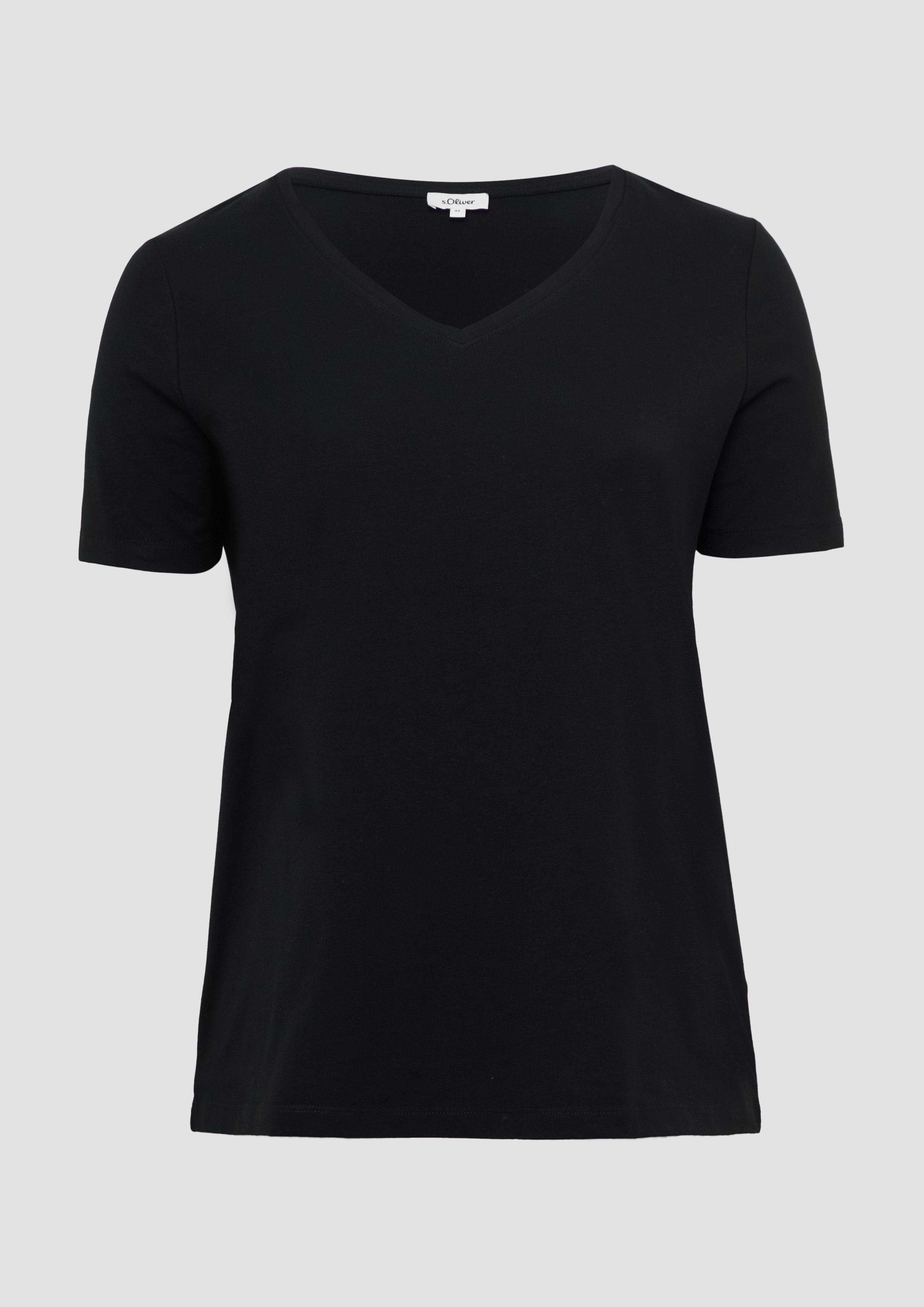 s.Oliver - T-Shirt mit V-Ausschnitt, Damen, schwarz