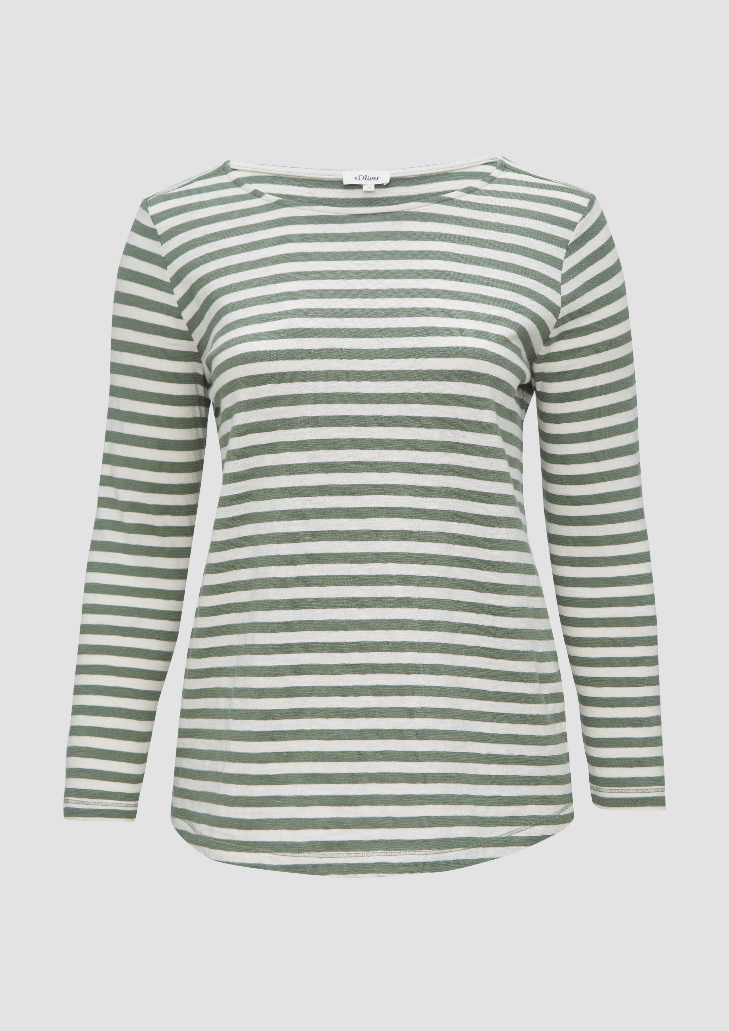 s.Oliver - Geringeltes Langarmshirt aus Flammgarn mit Crew Neck, Damen, grün