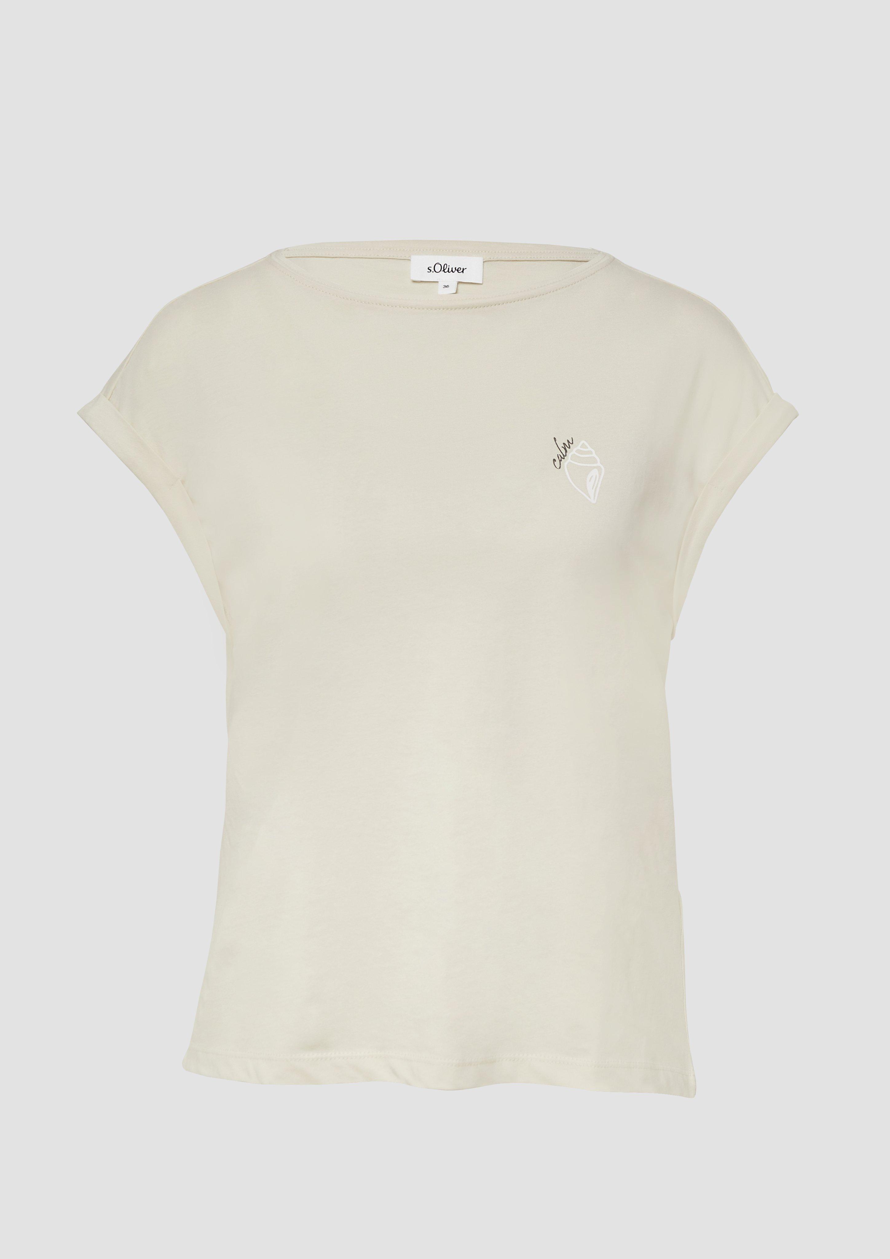 s.Oliver - Relaxed-Fit-Shirt mit Print und überschnittenen Schultern, Damen, Beige