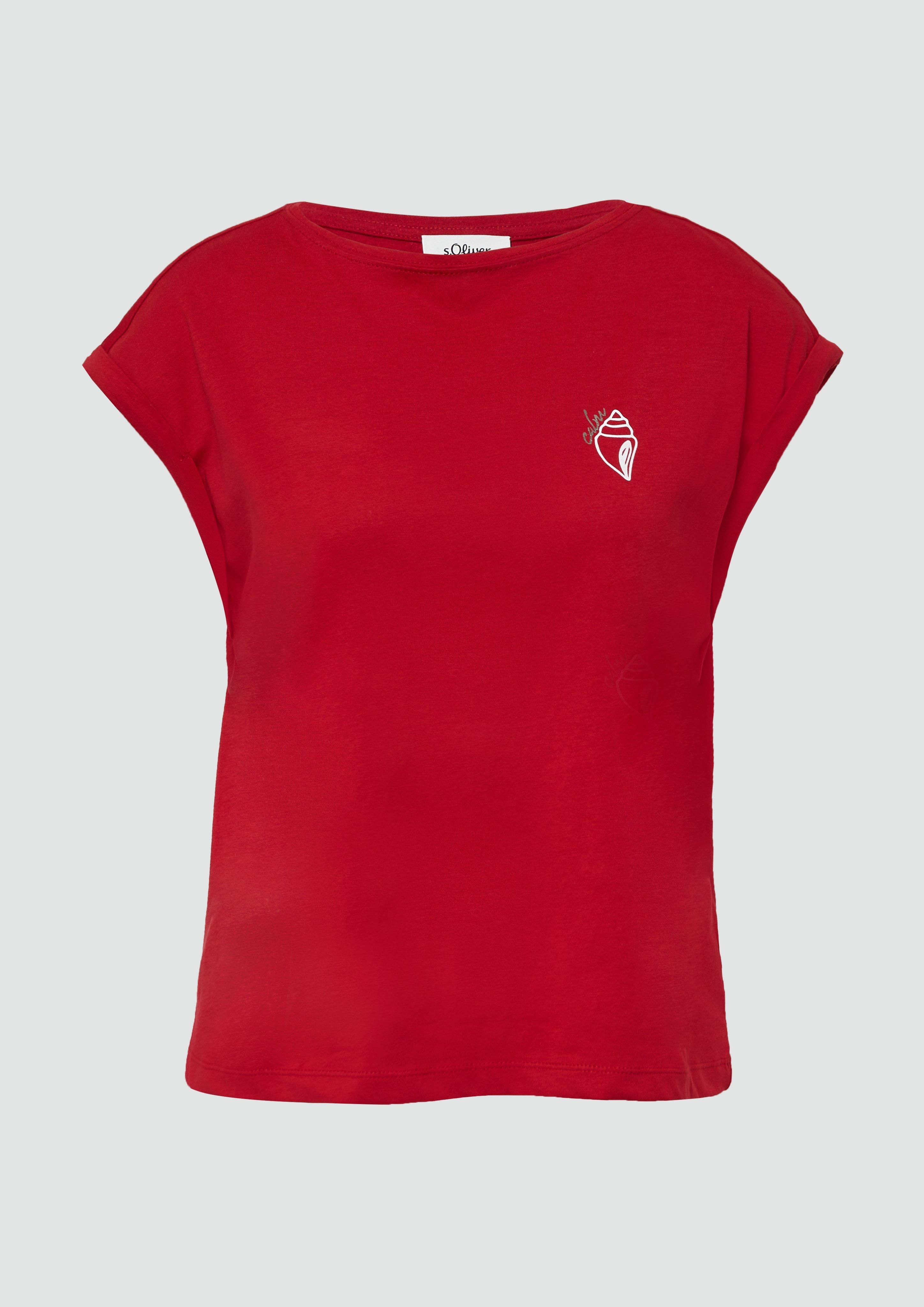 s.Oliver - Relaxed-Fit-Shirt mit Print und überschnittenen Schultern, Damen, rot