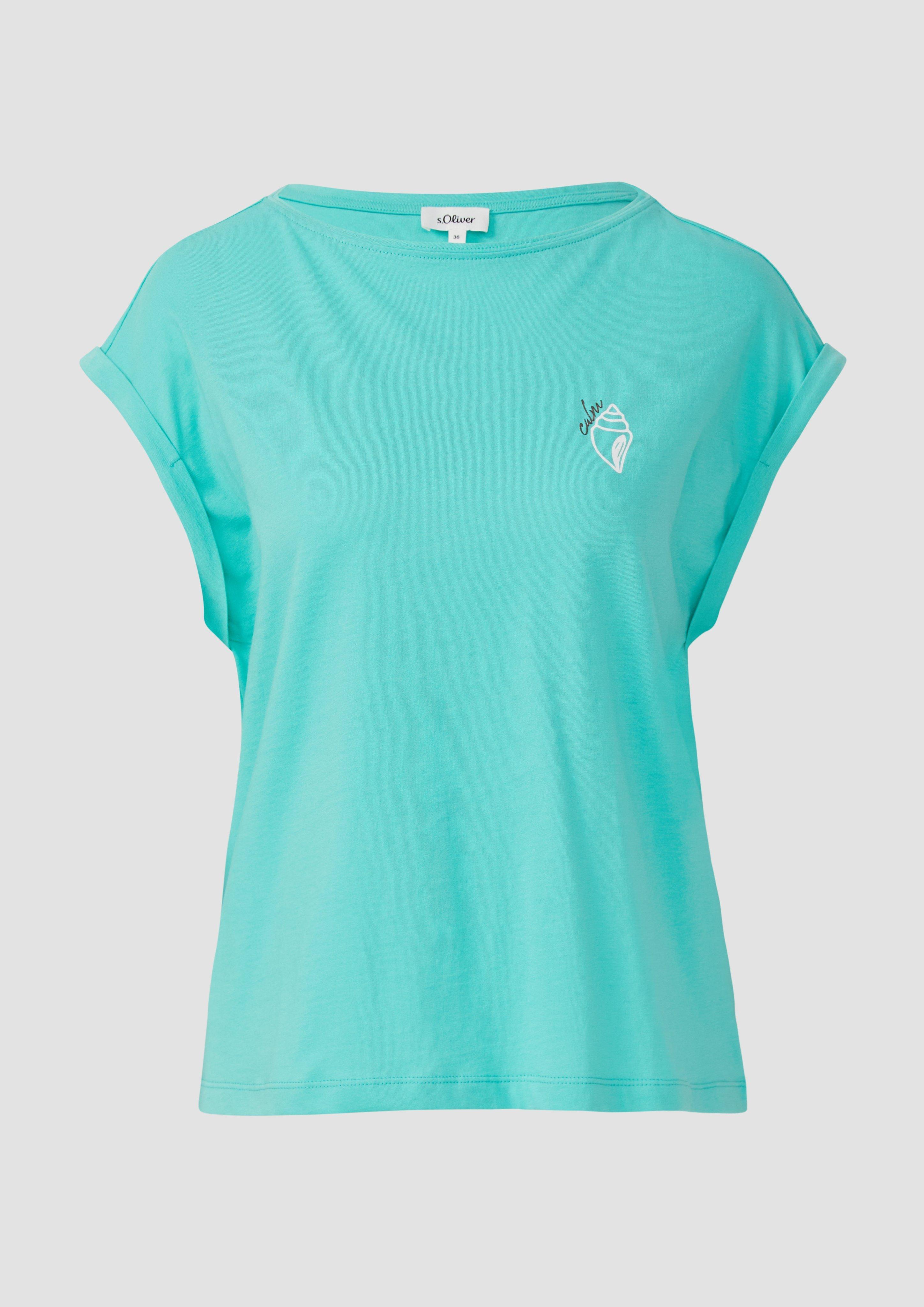 s.Oliver - Relaxed-Fit-Shirt mit Print und überschnittenen Schultern, Damen, türkis